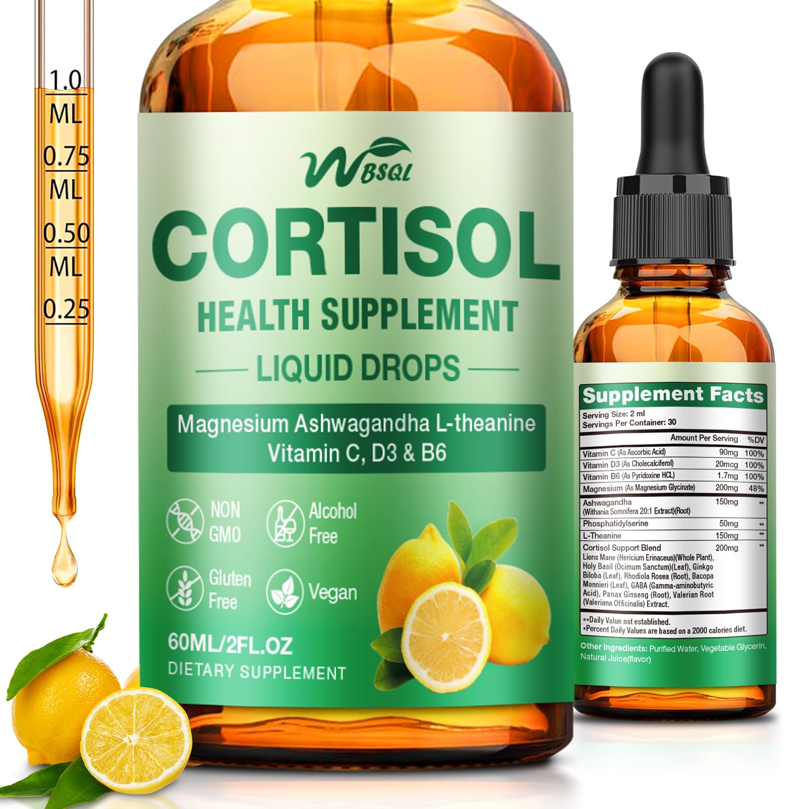 RiRywony Health Cortisol Drops Bouteille, soutien quotidien au stress, format pratique.