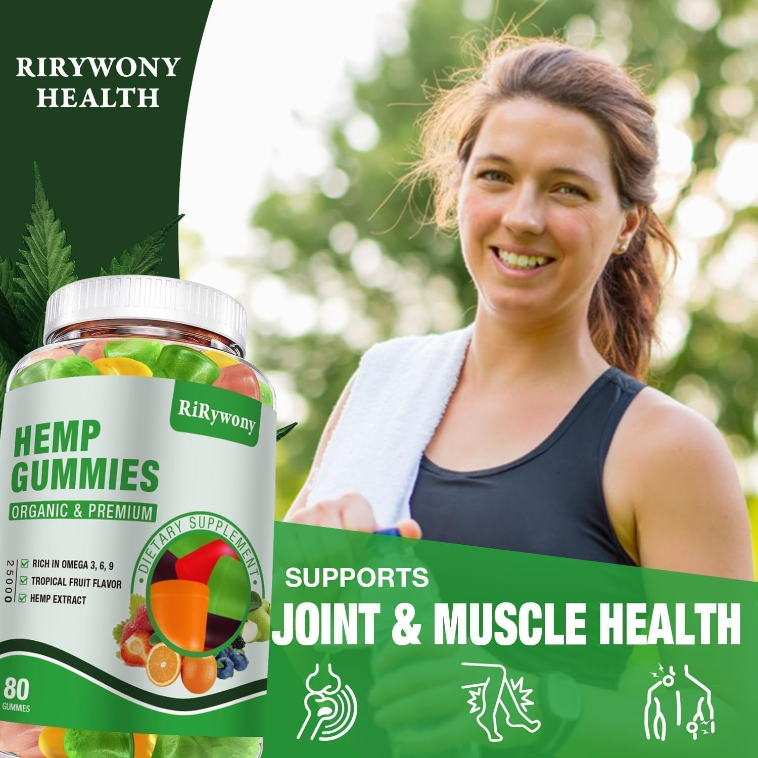 Ingrédients des gommes RiRywony Health, extrait de chanvre et nutriments essentiels.