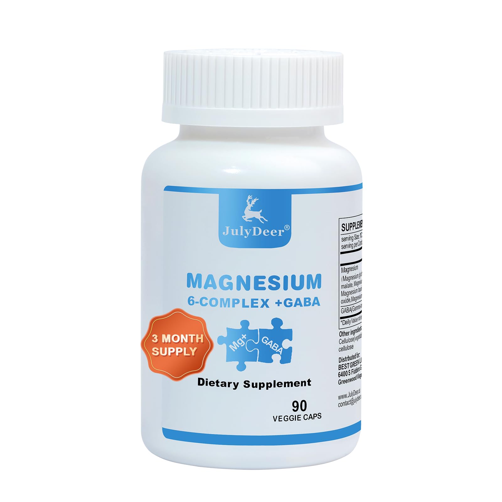 Risabou JulyDeer Sixfold Magnesium Complex flacon en gros plan montrant l'étiquette et les informations clés