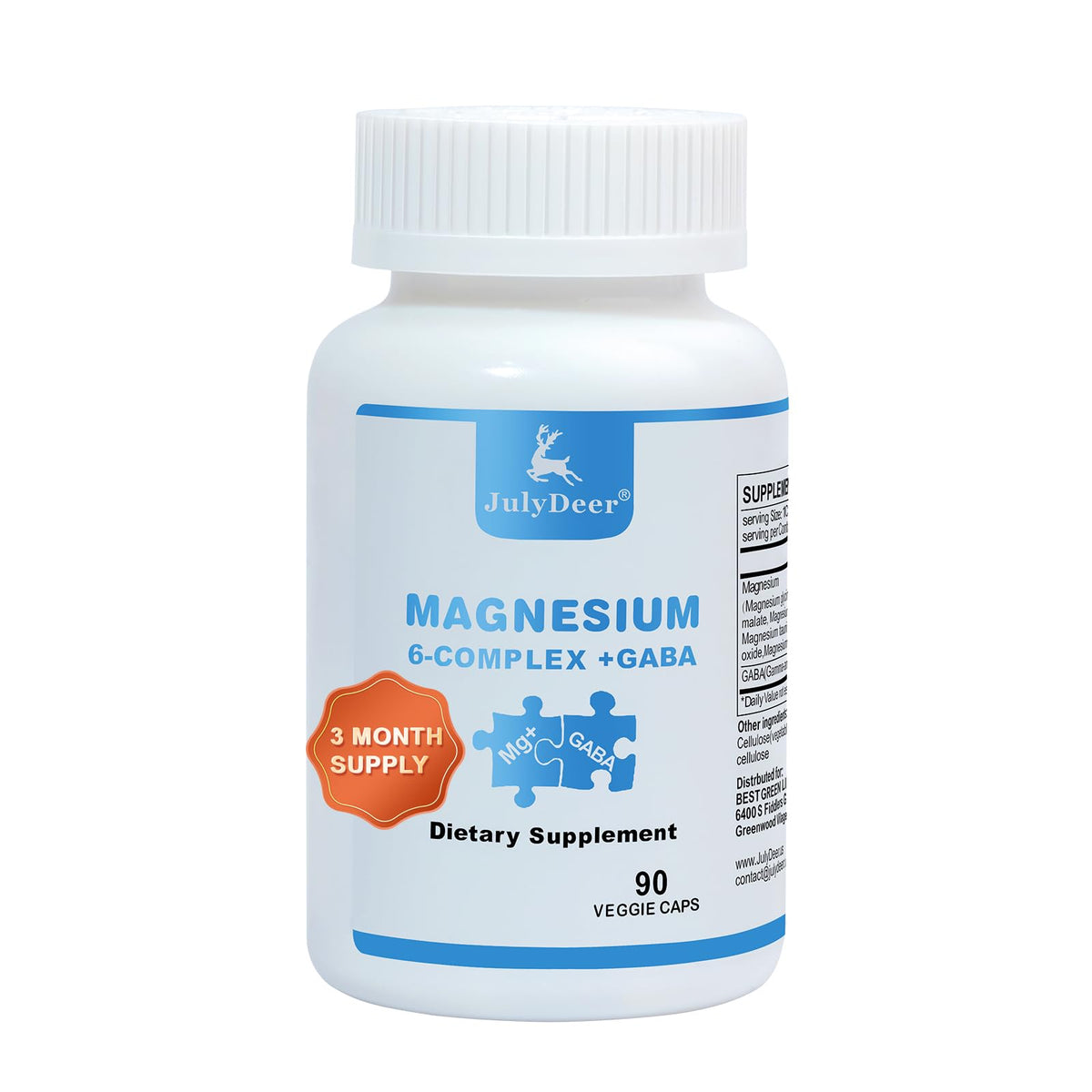 Risabou JulyDeer Sixfold Magnesium Complex flacon en gros plan montrant l'étiquette et les informations clés