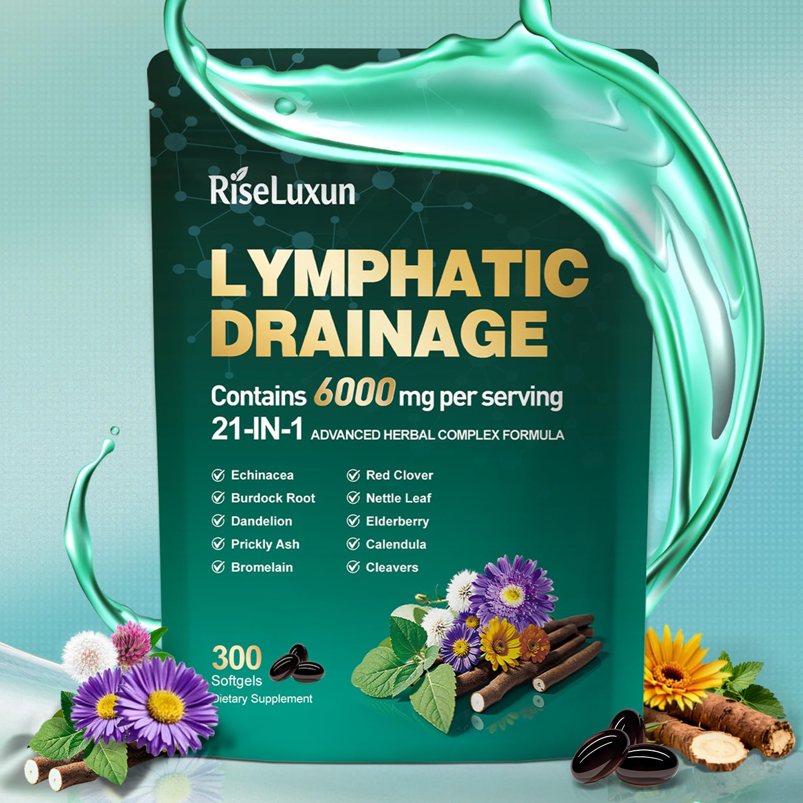 RiseLuxun 21-en-1 bouteille: soutien du drainage lymphatique quotidien.