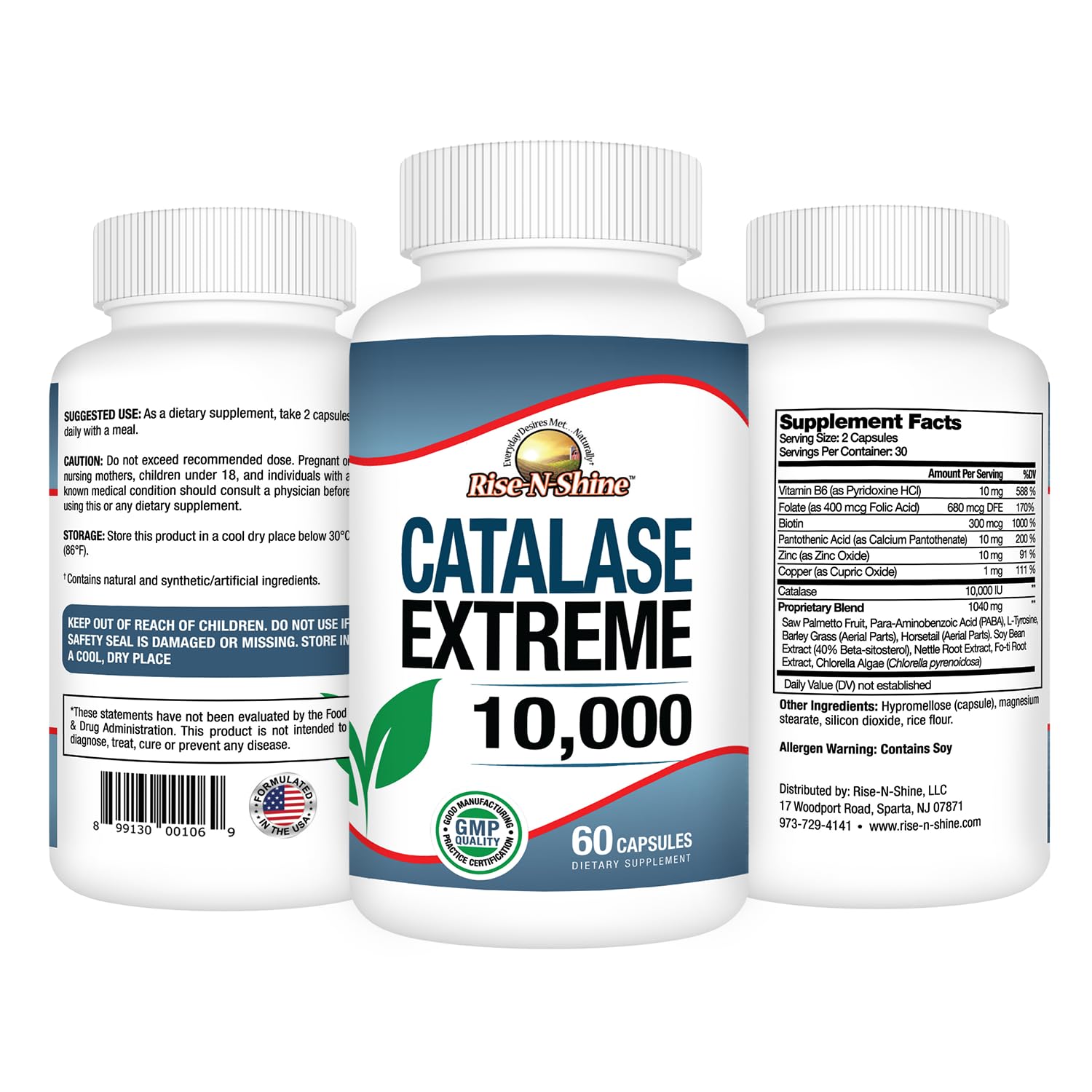 Rise-N-Shine Catalase Extreme – capsules empilées prêtes à être consommées.