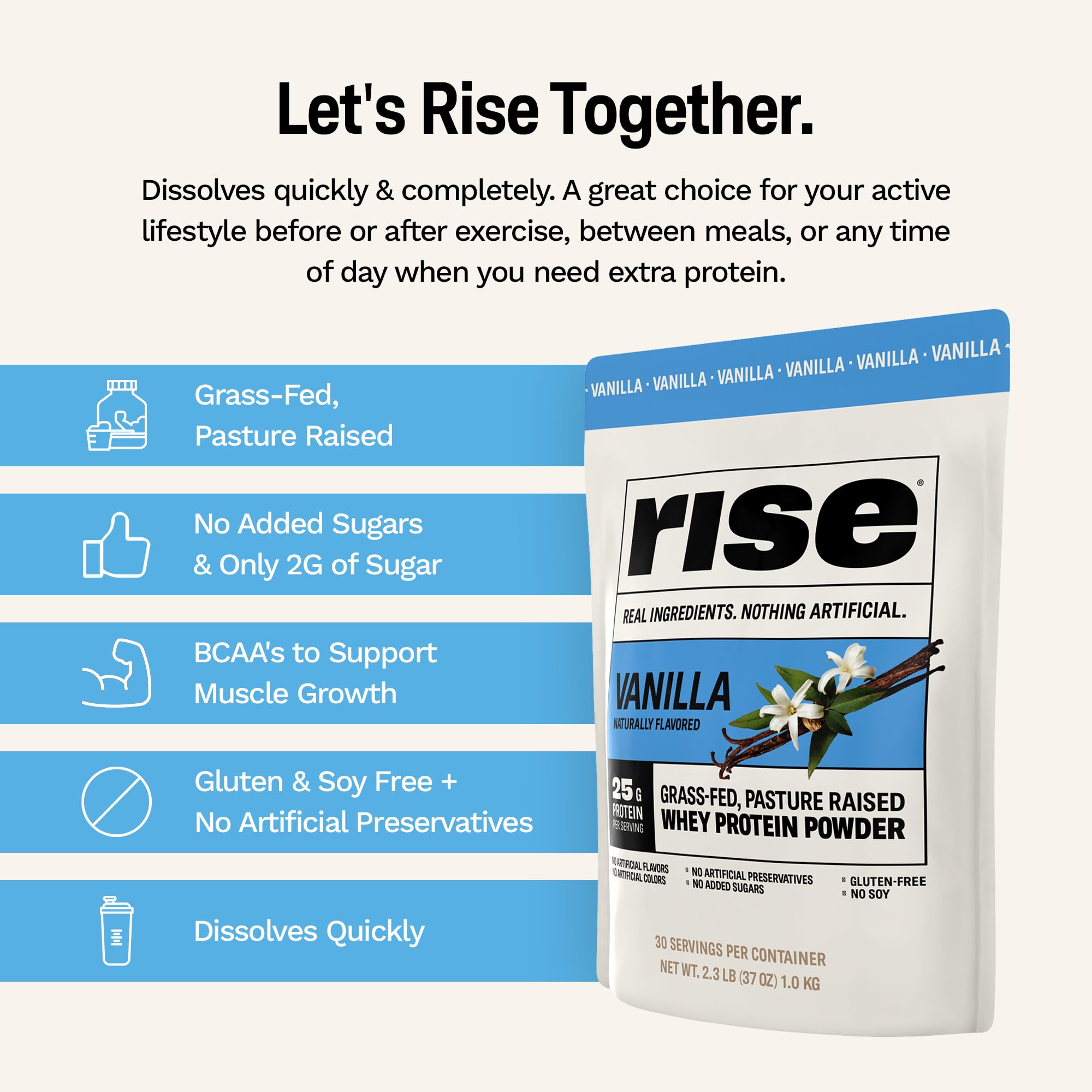 Rise Whey Vanille – idéal pour les sportifs matin et soir.