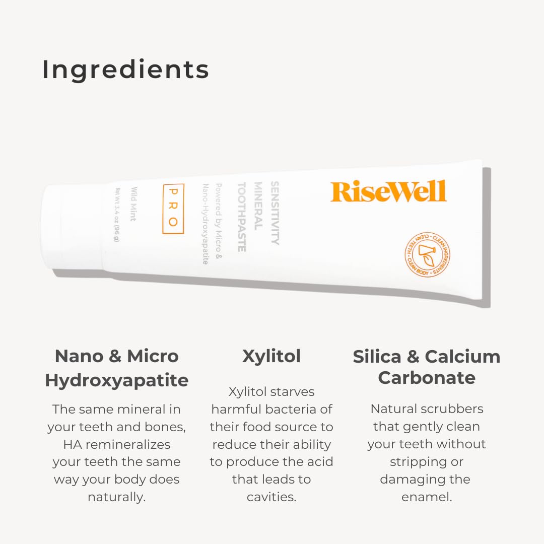 RiseWell PRO dentifrice minéral, dents-blanches et reminéralisation douce de l’émail.