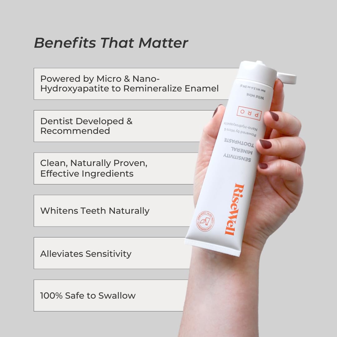 RiseWell PRO dentifrice minéral – emballage pratique pour un usage quotidien sans fluor.