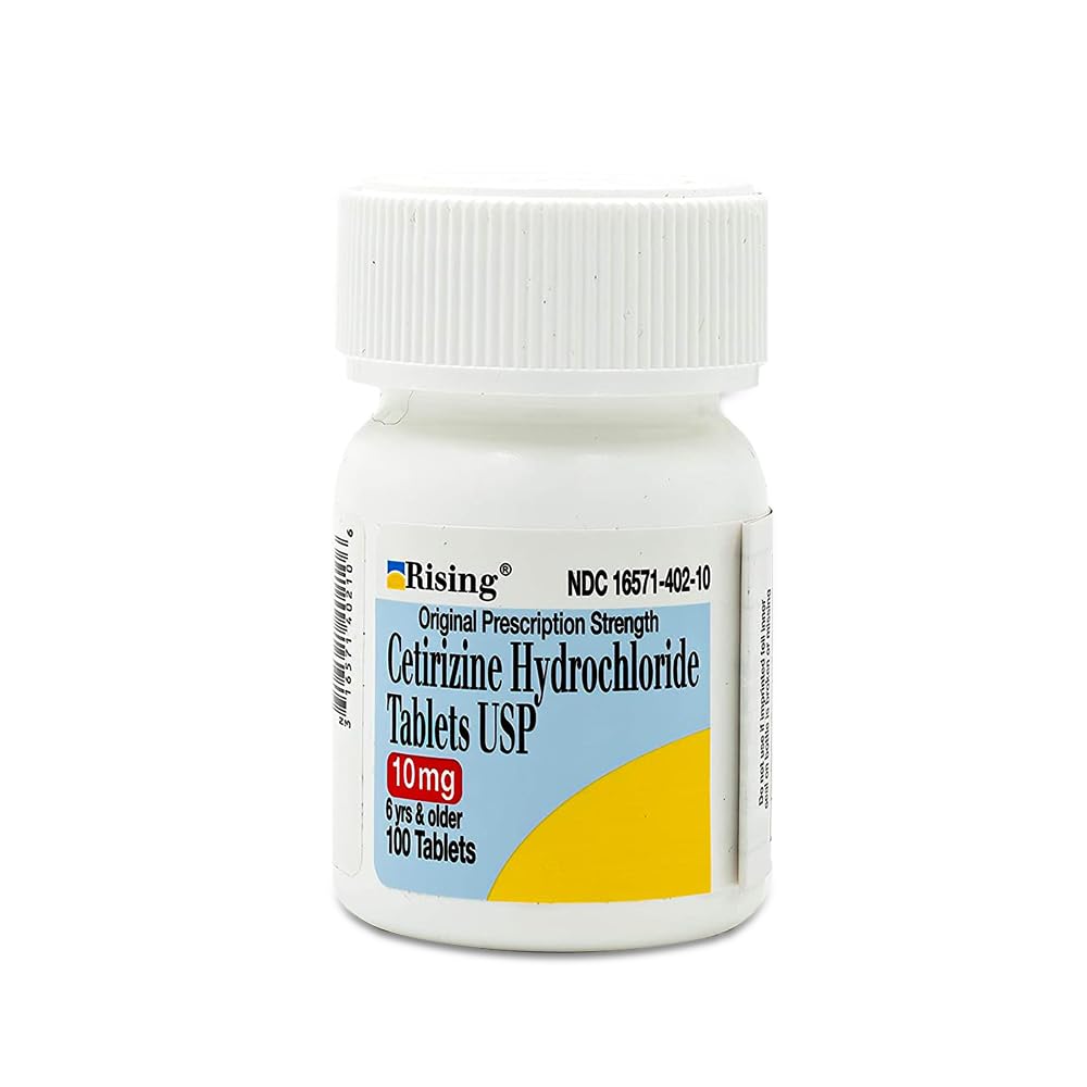 Rising Cetirizine: boîte 100 tablettes pour un soulagement allergique durable.
