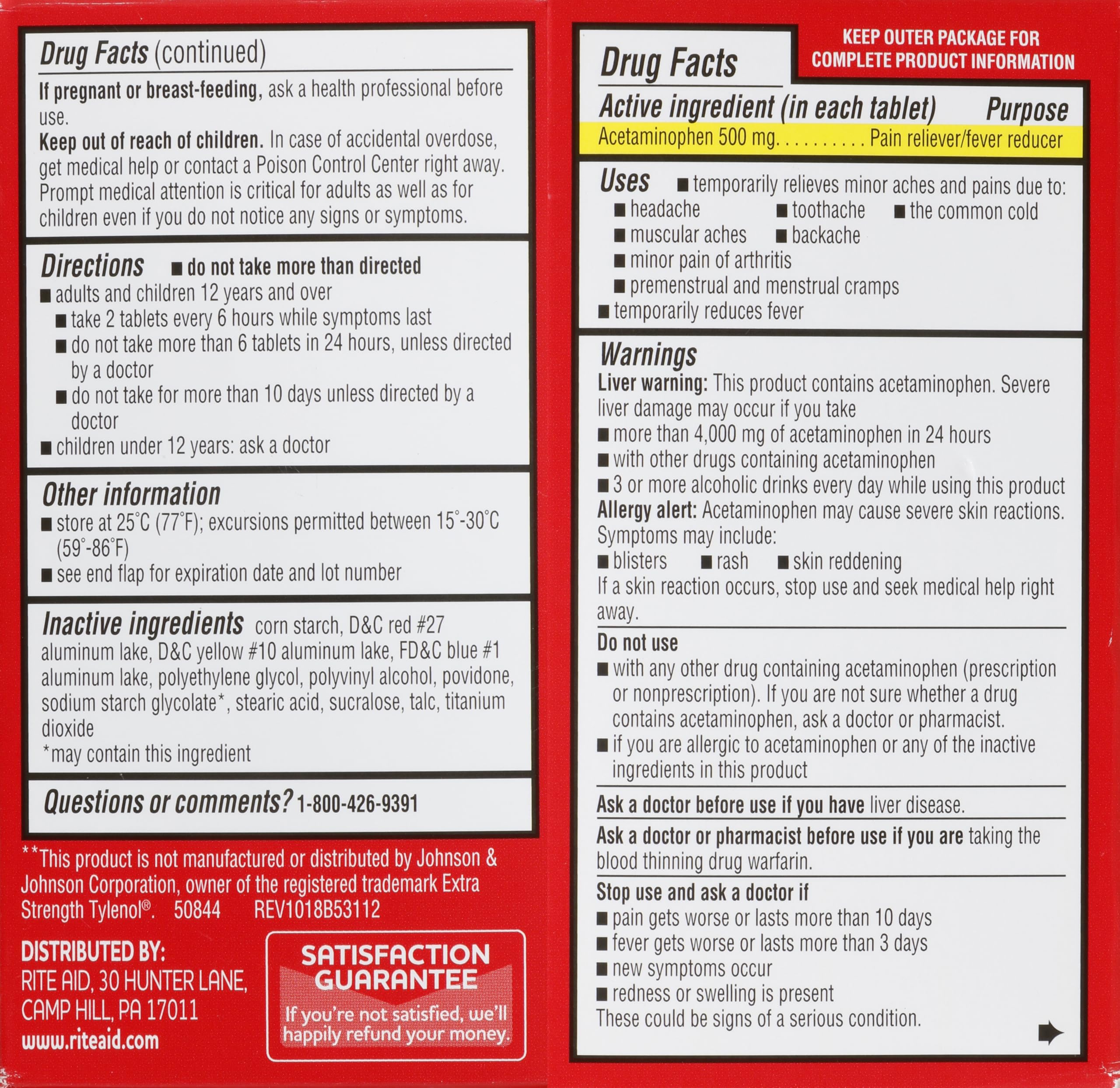 Rite Aid paracétamol 500 mg emballage: conditionnement pratique.