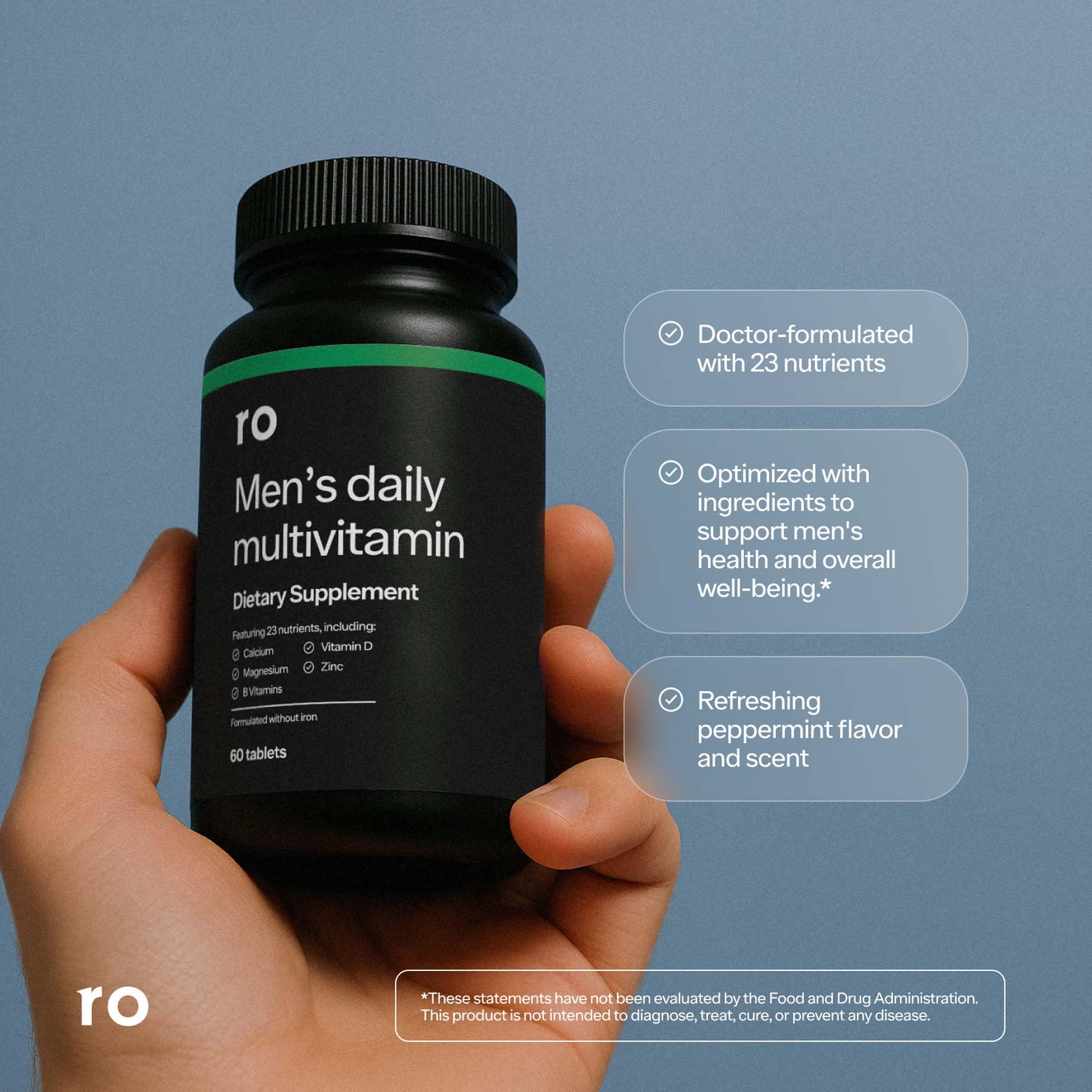 Tablettes menthe Ro Multivitamine Quotidienne pour Homme, apport quotidien pratique.