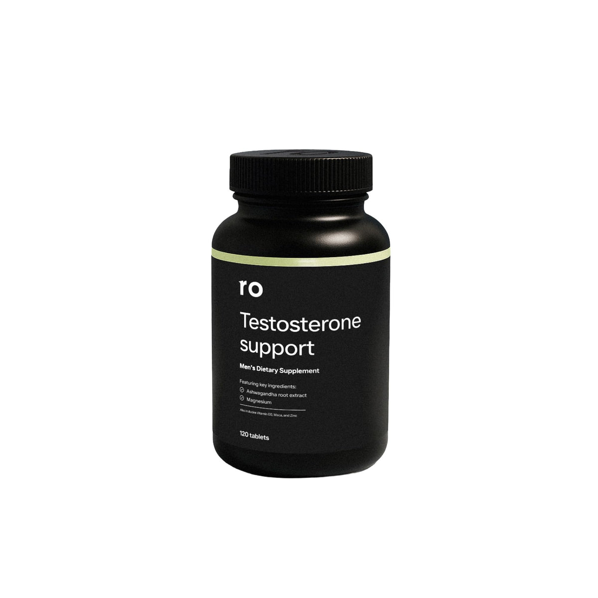 Ro Testostérone Soutien montre sa bouteille pour la routine masculine.