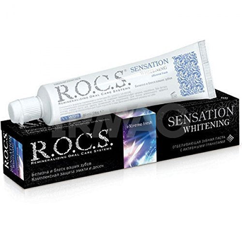 R.O.C.S Sensation Blanchiment: tube dentifrice pour un sourire plus lumineux et une bouche fraîche.