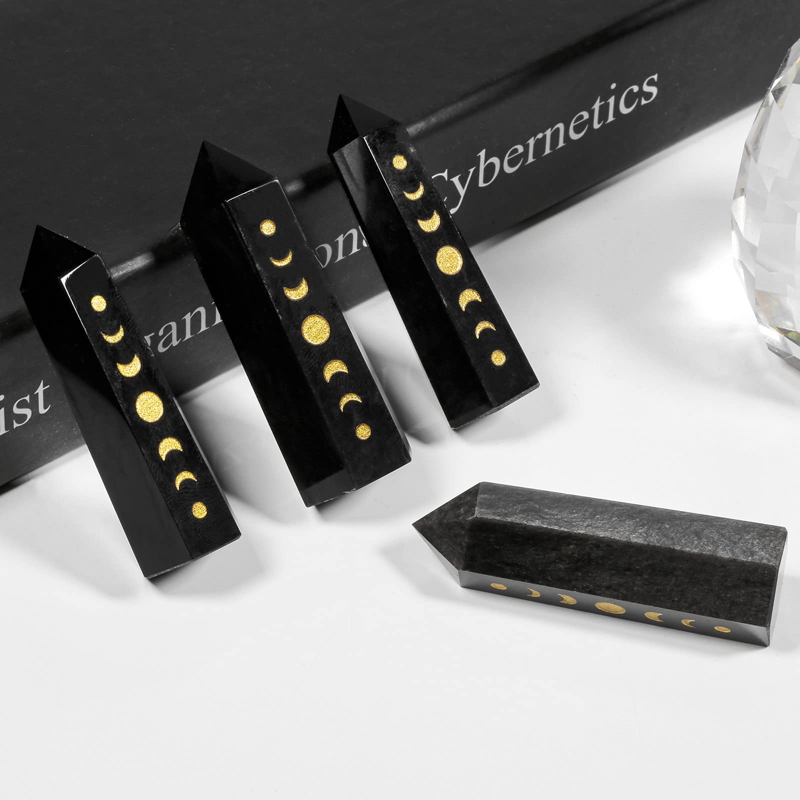 Rockcloud baton cristal obsidienne phases lunaires, utile en Reiki pour canaliser l'énergie