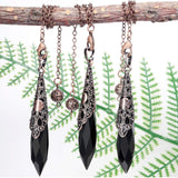 Rockcloud pendule obsidienne noire – emballage velours prêt à offrir.