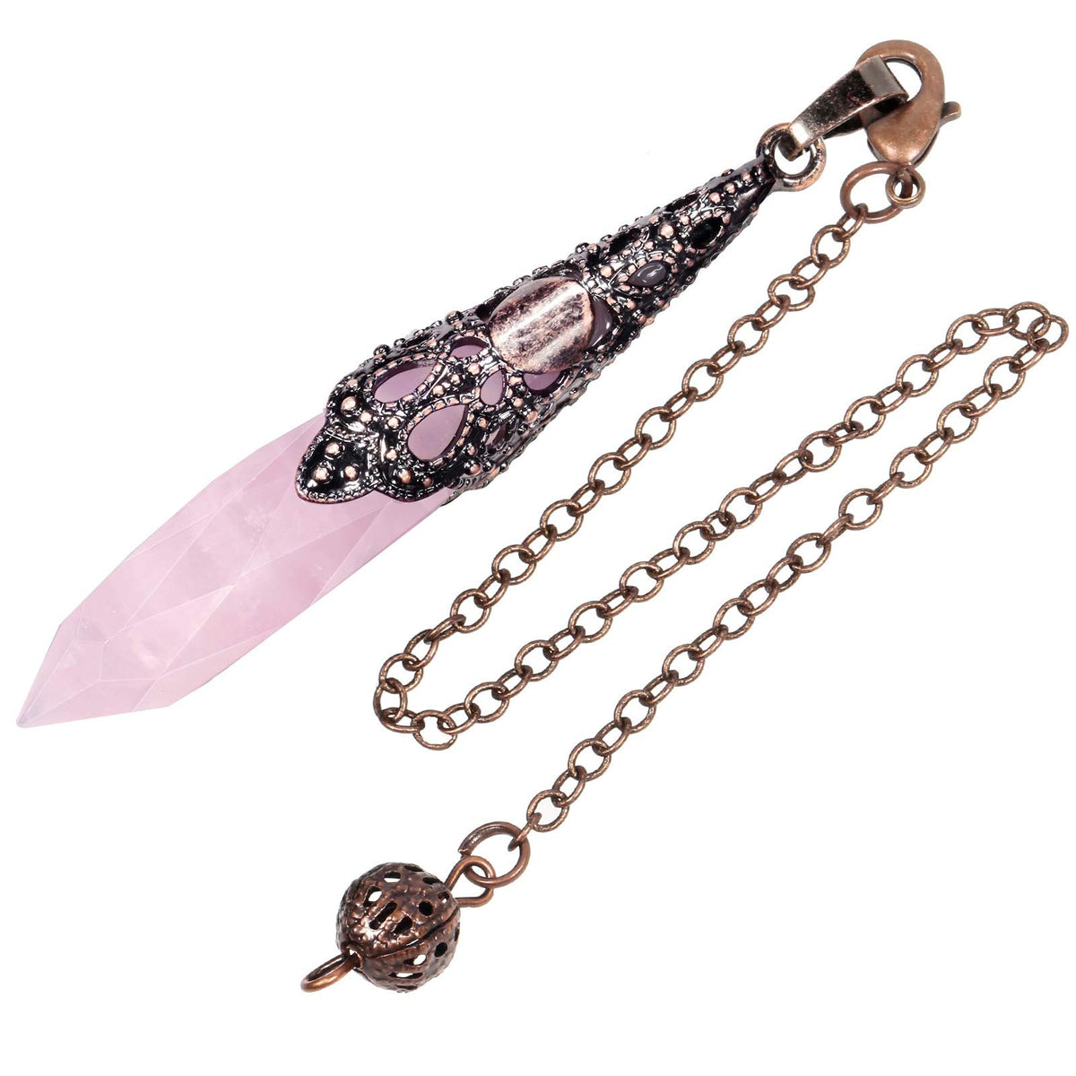 Rockcloud pendule quartz rose naturel pour méditation et équilibre énergétique.