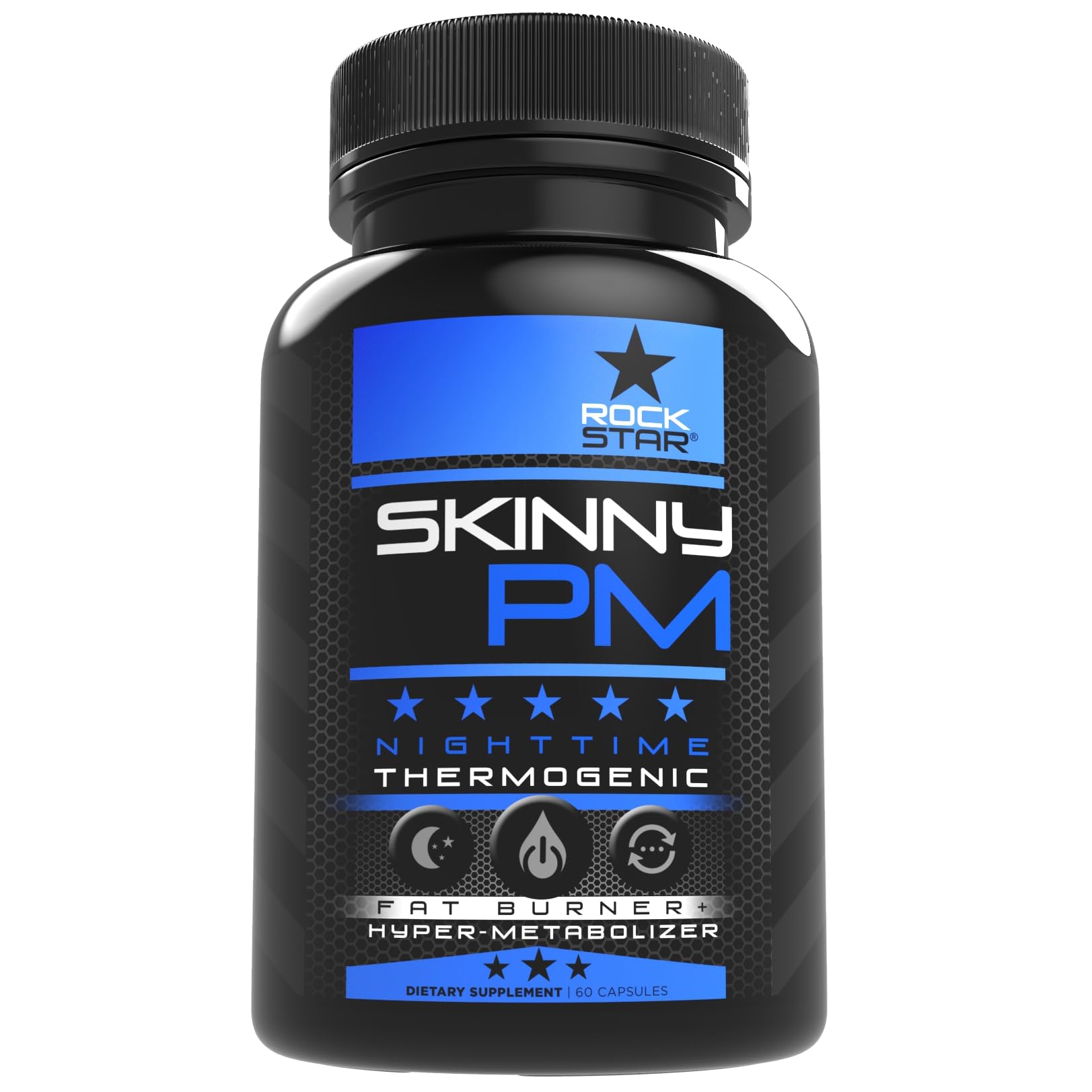Rockstar Skinny PM — Bouteille présentée pour soutenir le métabolisme nocturne.