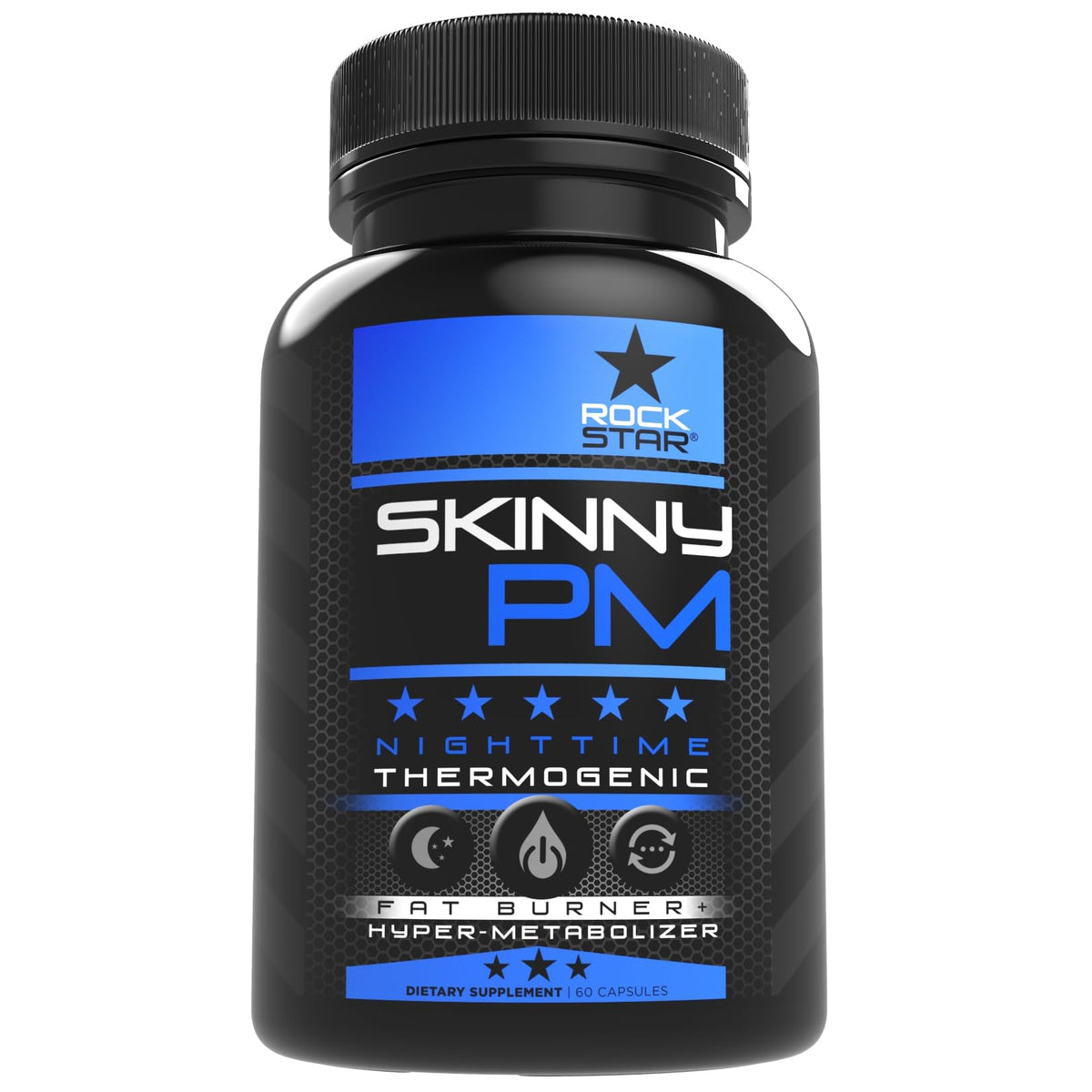 Rockstar Skinny PM — Bouteille présentée pour soutenir le métabolisme nocturne.