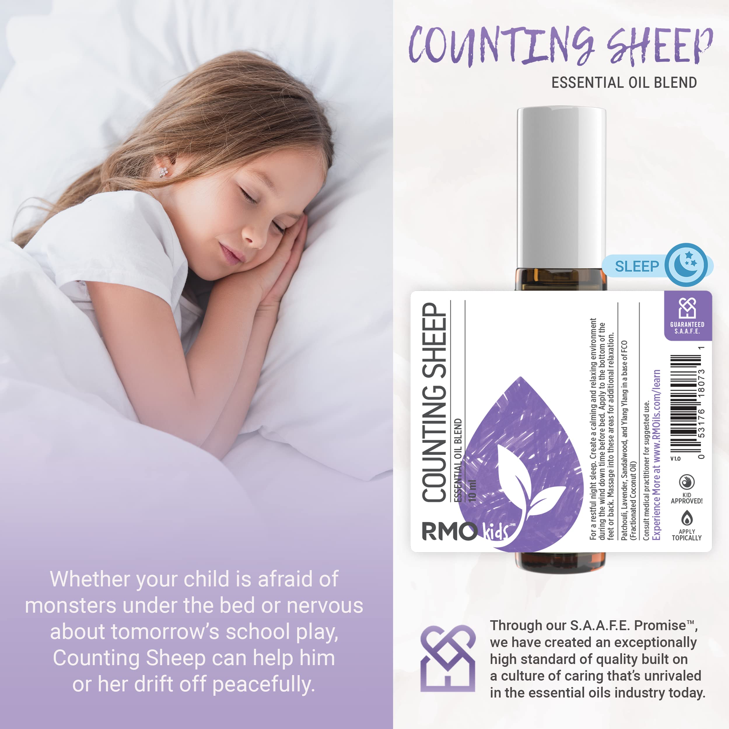 Ingrédients Patchouli Lavande Santal Ylang Ylang dans Counting Sheep Rocky Mountain Oils.