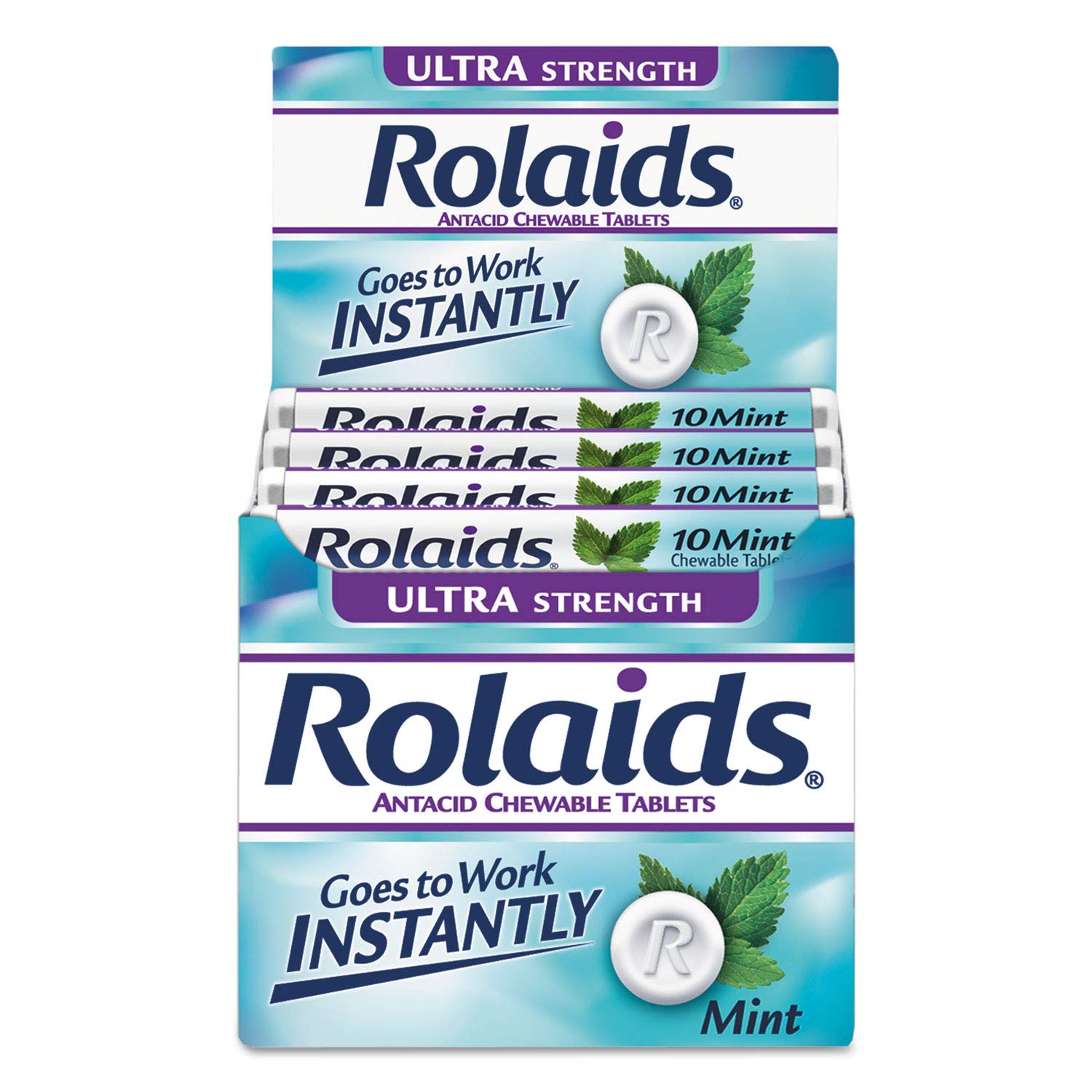 Rolaids boite 12 rouleaux pastilles mastiquables menthe, à emporter facilement