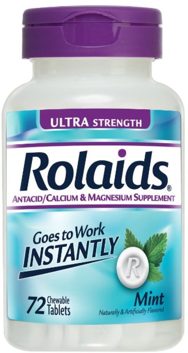Rolaids Menthe Forte – 72 comprimés, soulagement après repas possible.