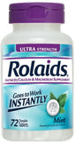 Rolaids Menthe Forte – 72 comprimés, soulagement après repas possible.