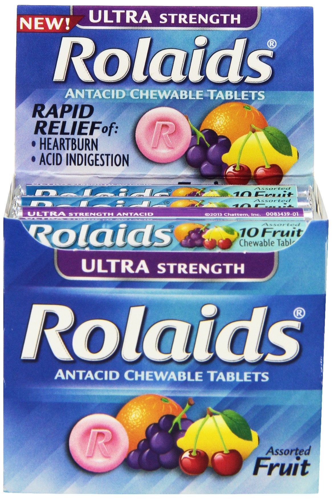 Rolaids haute puissance fruit — emballage 12 paquets, pratique après repas.