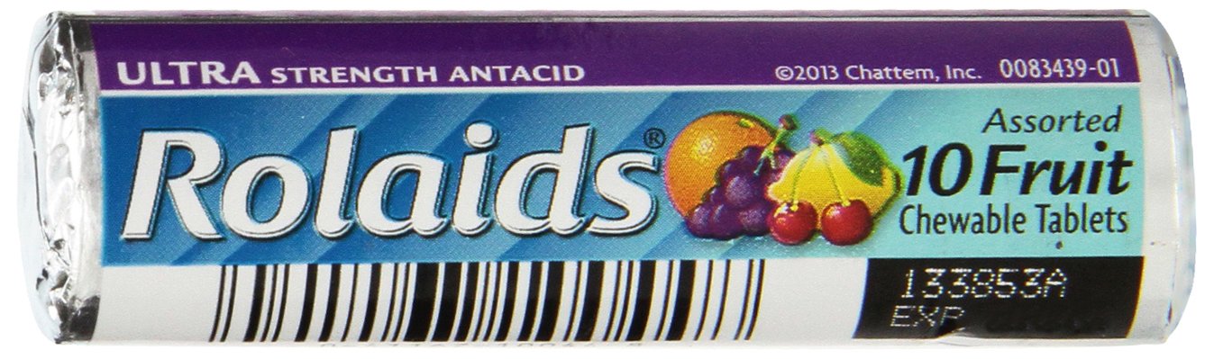 Rolaids haute puissance fruit — comprimés visibles, idéal pour un usage quotidien après les repas.