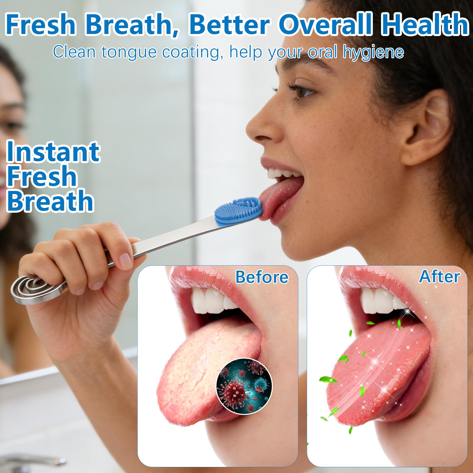 ROMALOVE brosse-langue silicone à quatre brins pour une surface linguale propre