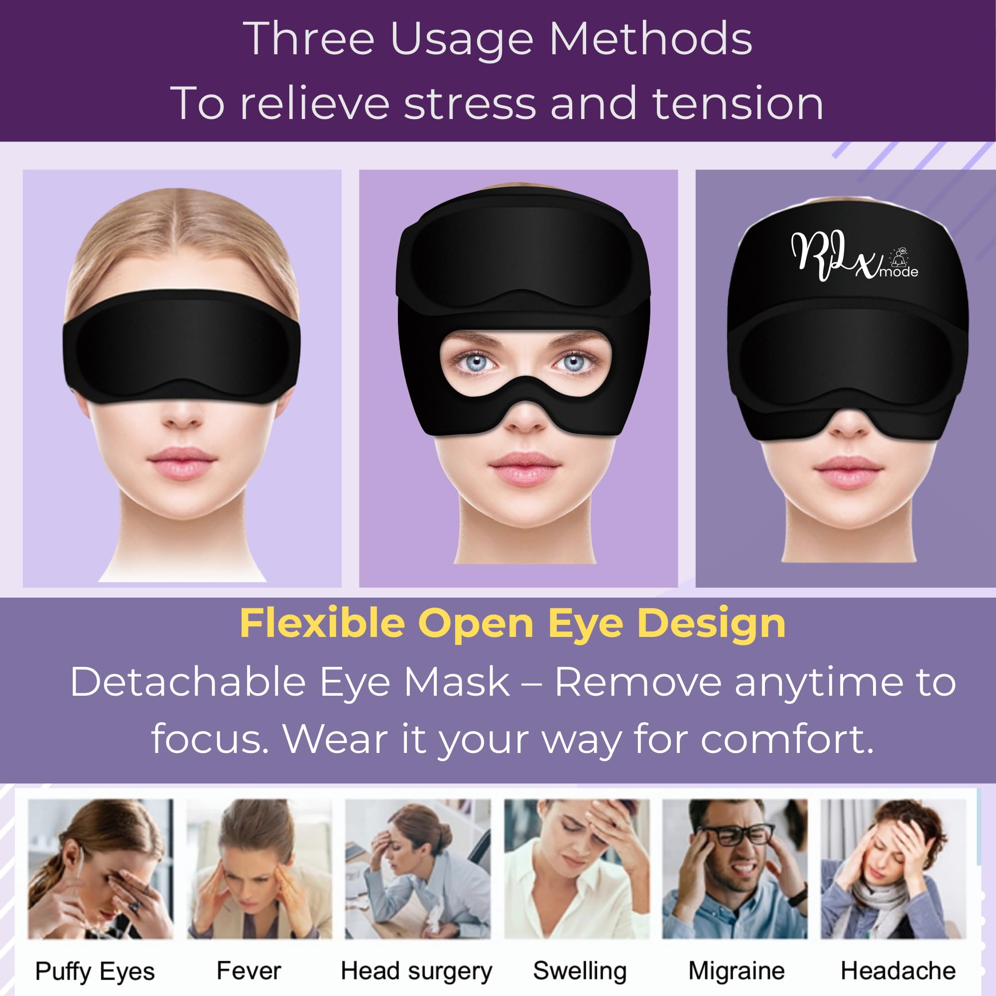 Romancy cap-relief migraine masque yeux amovible détaché pour flexibilité