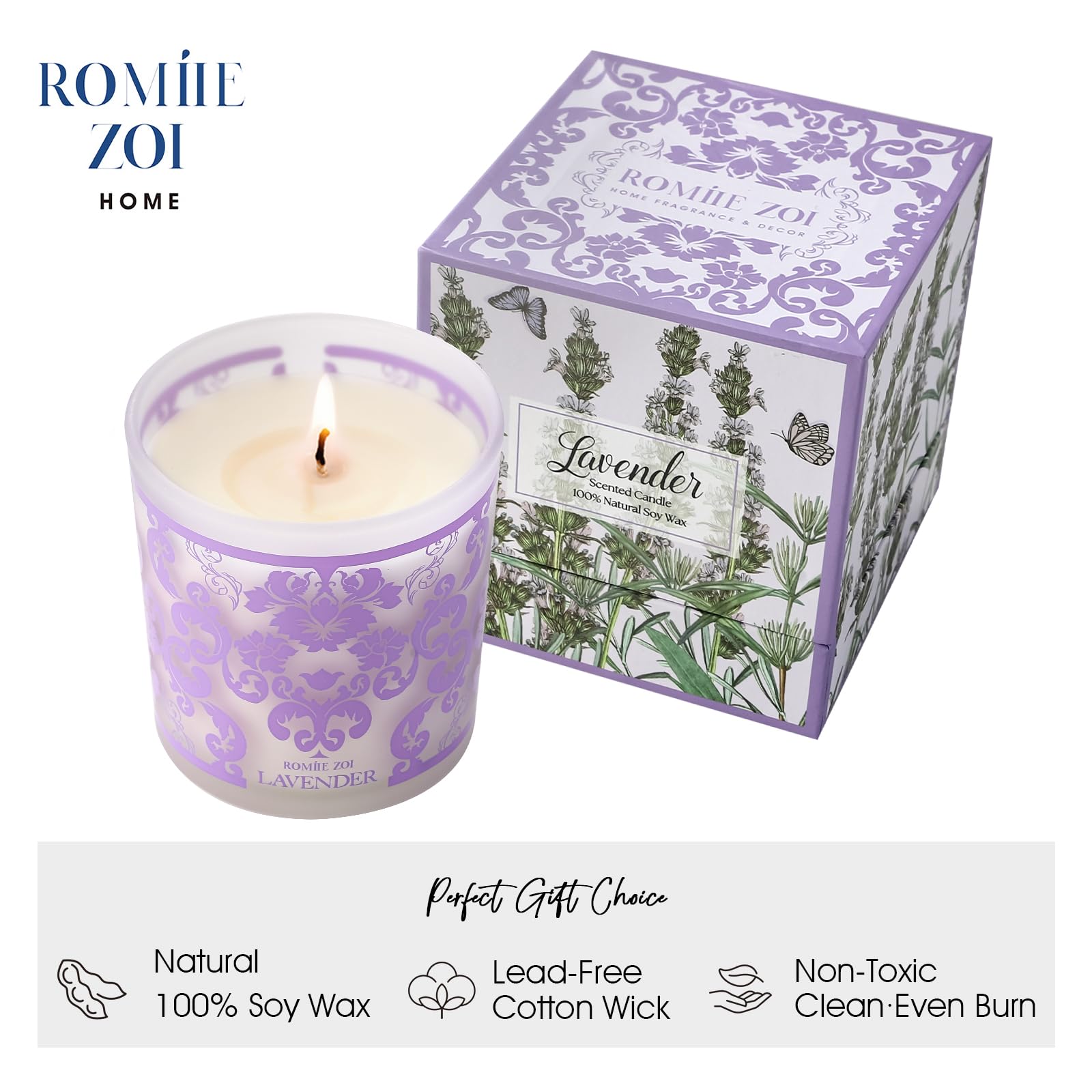 ROMIIE ZOI bougie lavande – verre et cire soja, combustion propre