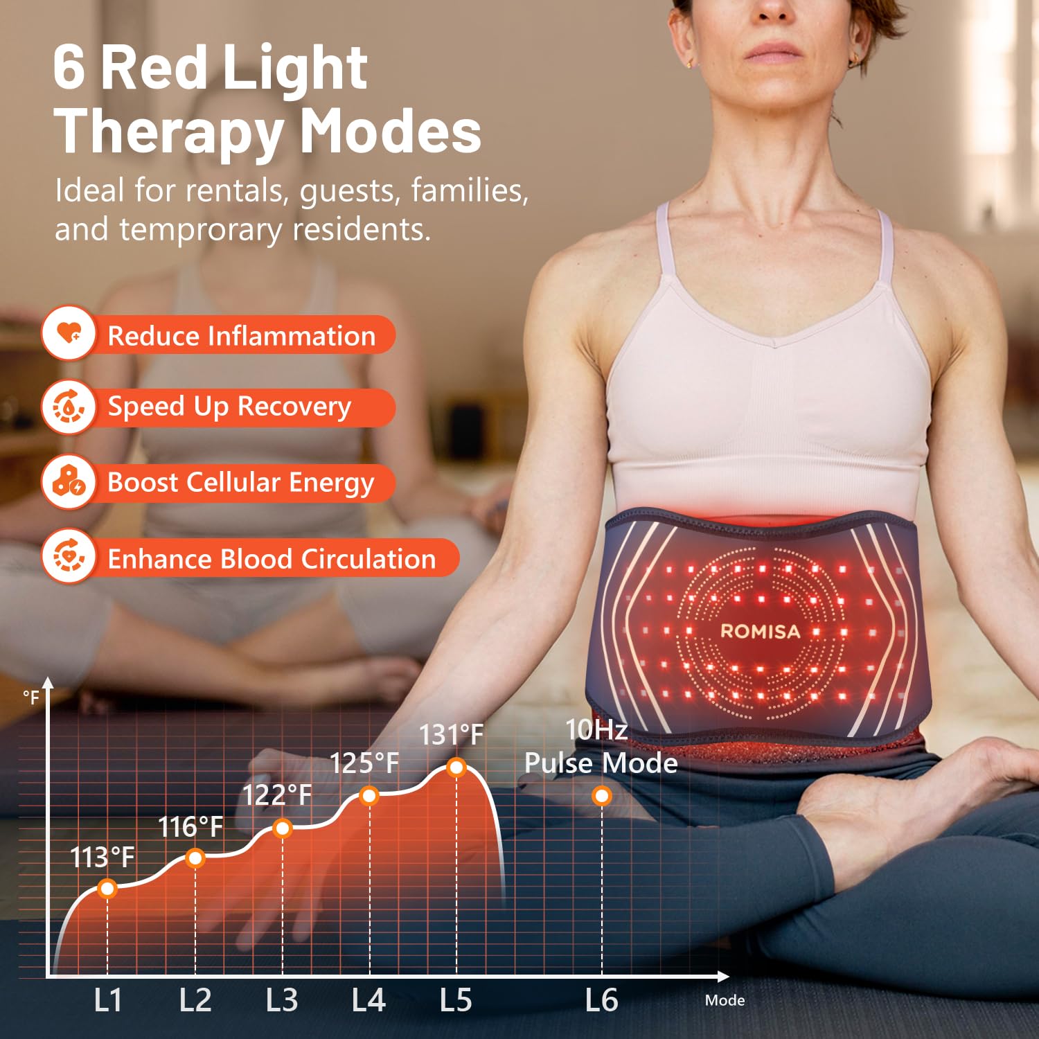 ROMISA thérapie lumineuse et massage par vibration pour le bas du dos.