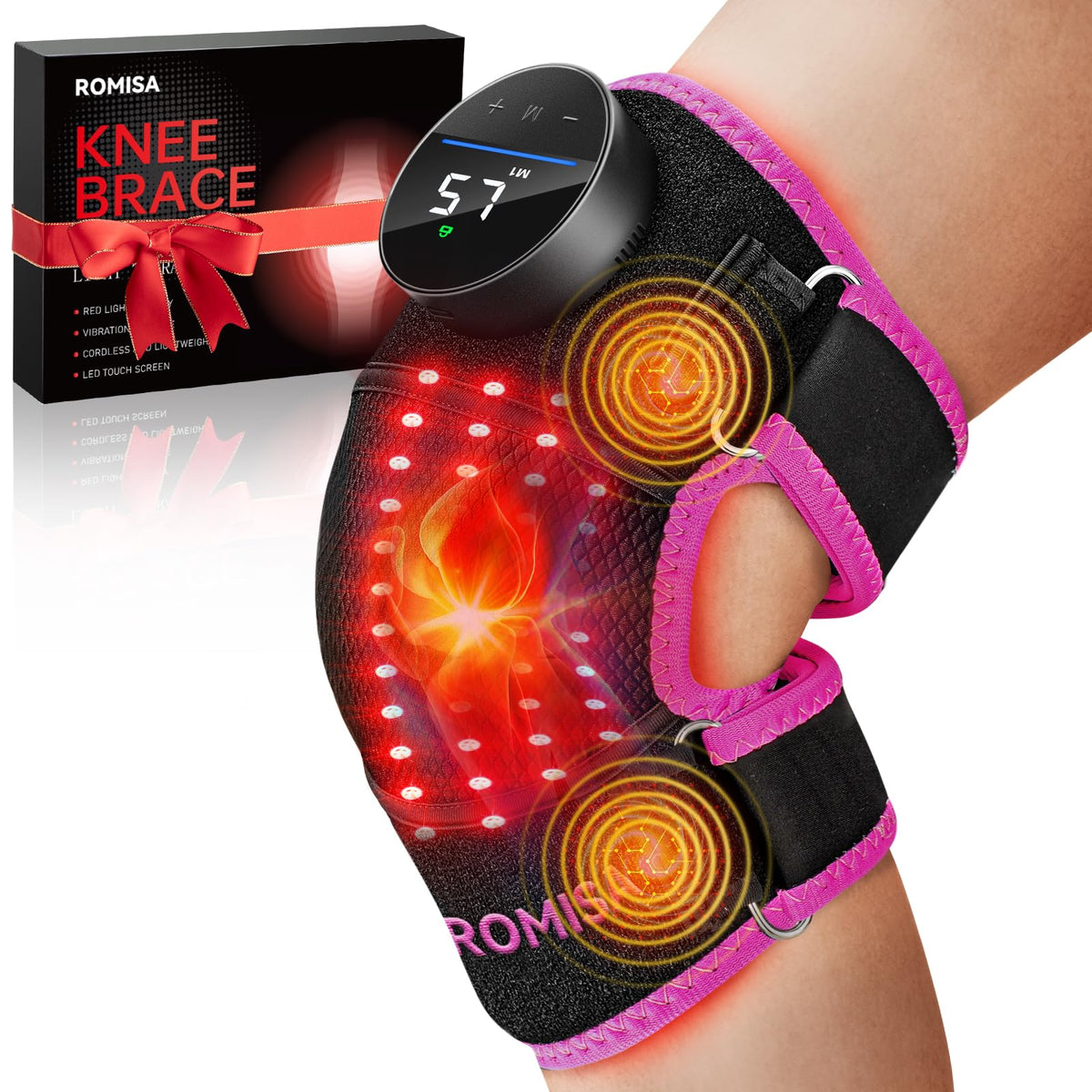 ROMISA Genou Brace avec lumière rouge 660/850 nm pour un soutien articulaire quotidien.