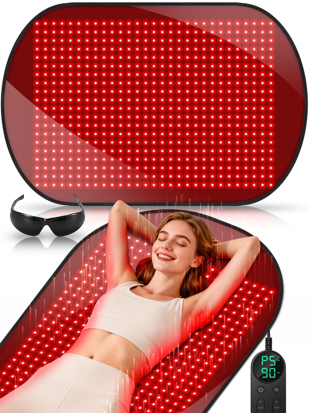 ROMISA mat thérapie lumière rouge corps, couverture complète pour détente profonde.