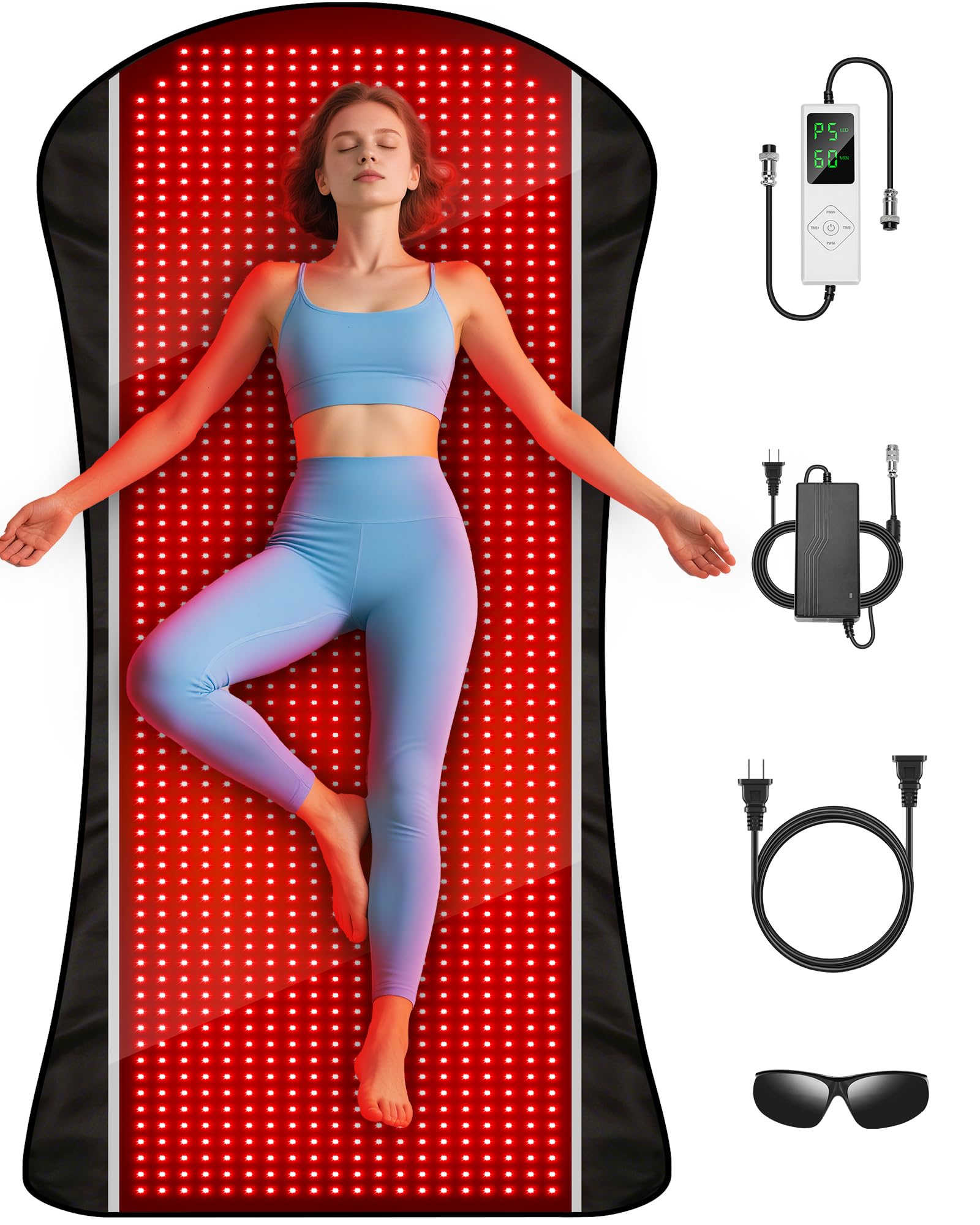 ROMISA matelas lumière rouge grand format sur canapé, relaxation musculaire à domicile.