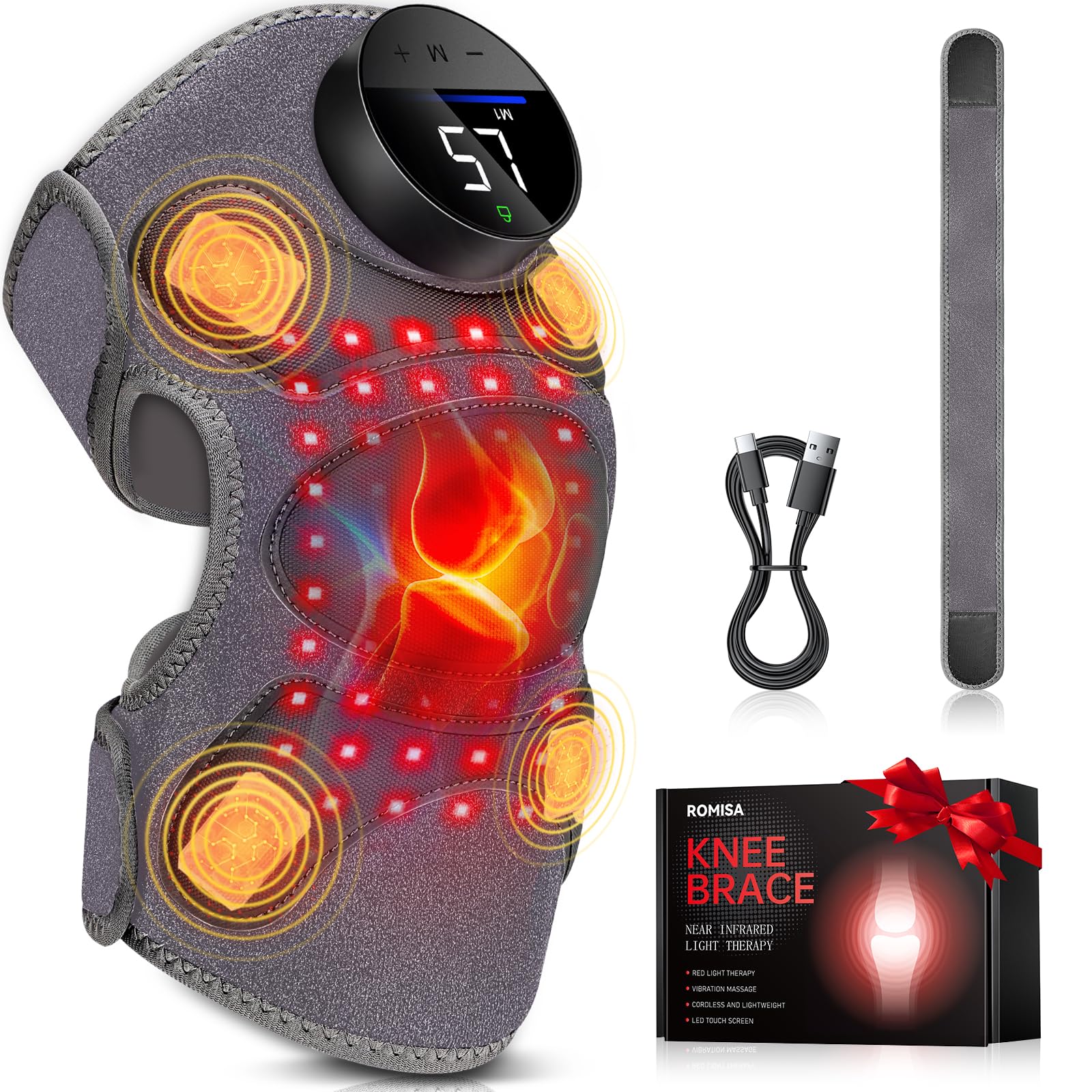 ROMISA Upgraded Pro Genou: bande lumineuse rouge pour relaxation à domicile.