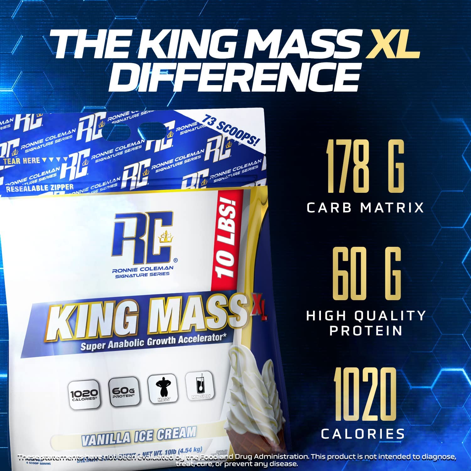 Ronnie Coleman King Mass XL — mélange dans lait, shake protéiné riche
