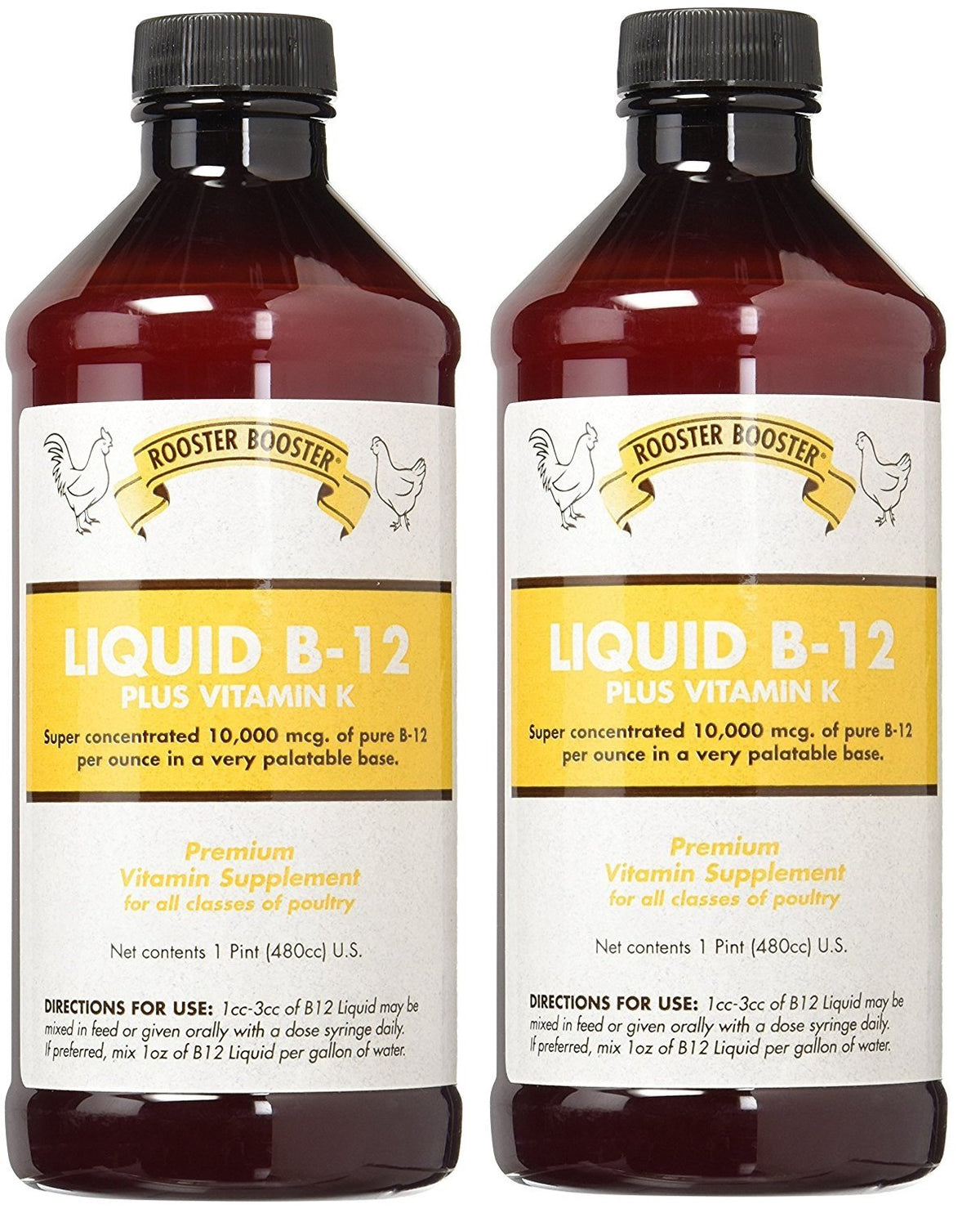 Flacon Rooster Booster B-12 liquide pour volaille, présentation du format 16 onces