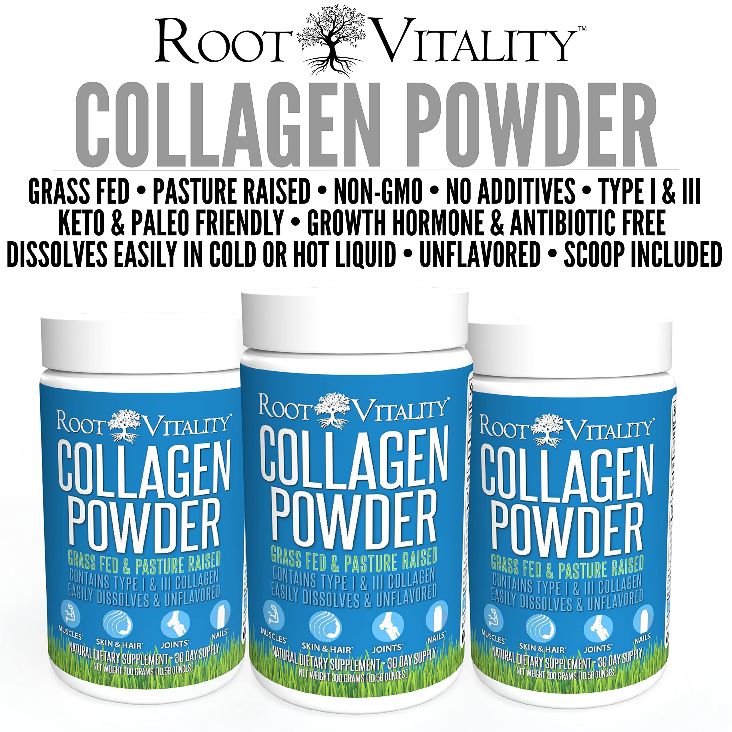 Root Vitality Poudre de Collagène, mélange dans l'eau: dissolution rapide et neutre.