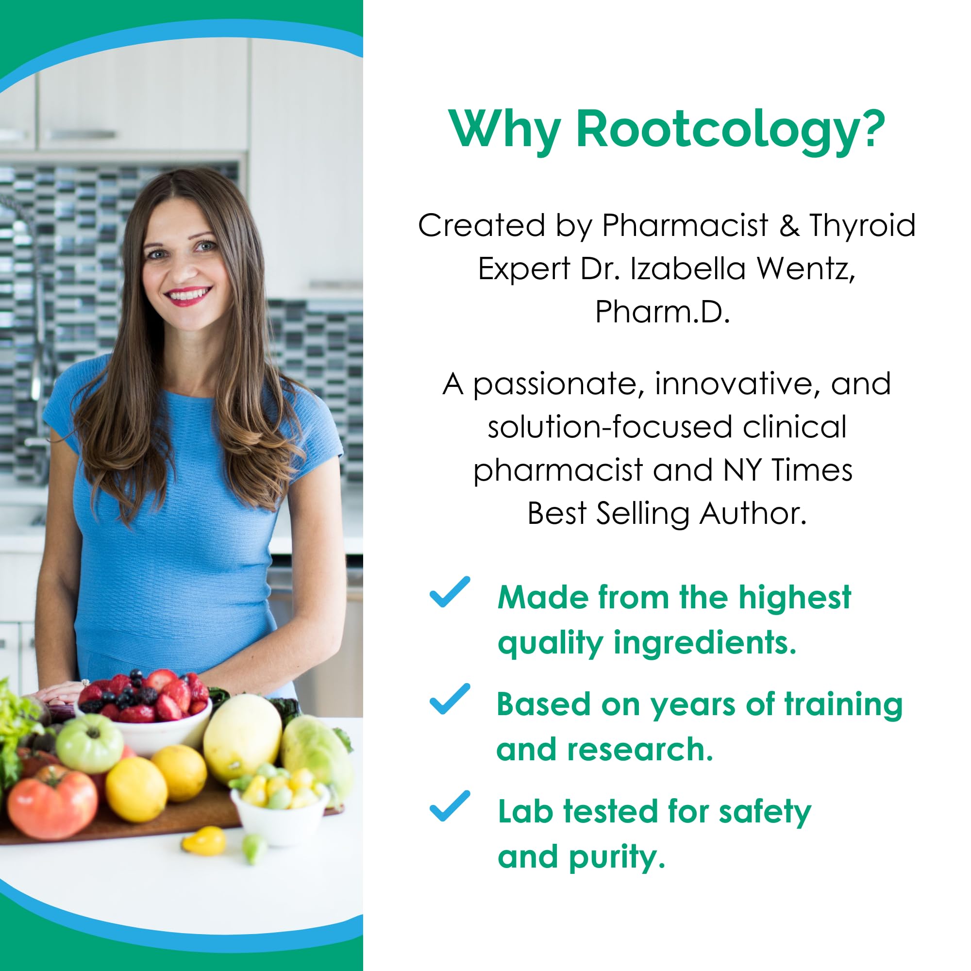 Rootcology étiquette produit affichant une formulation sans allergènes et sans gluten.