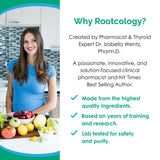 Rootcology étiquette produit affichant une formulation sans allergènes et sans gluten.