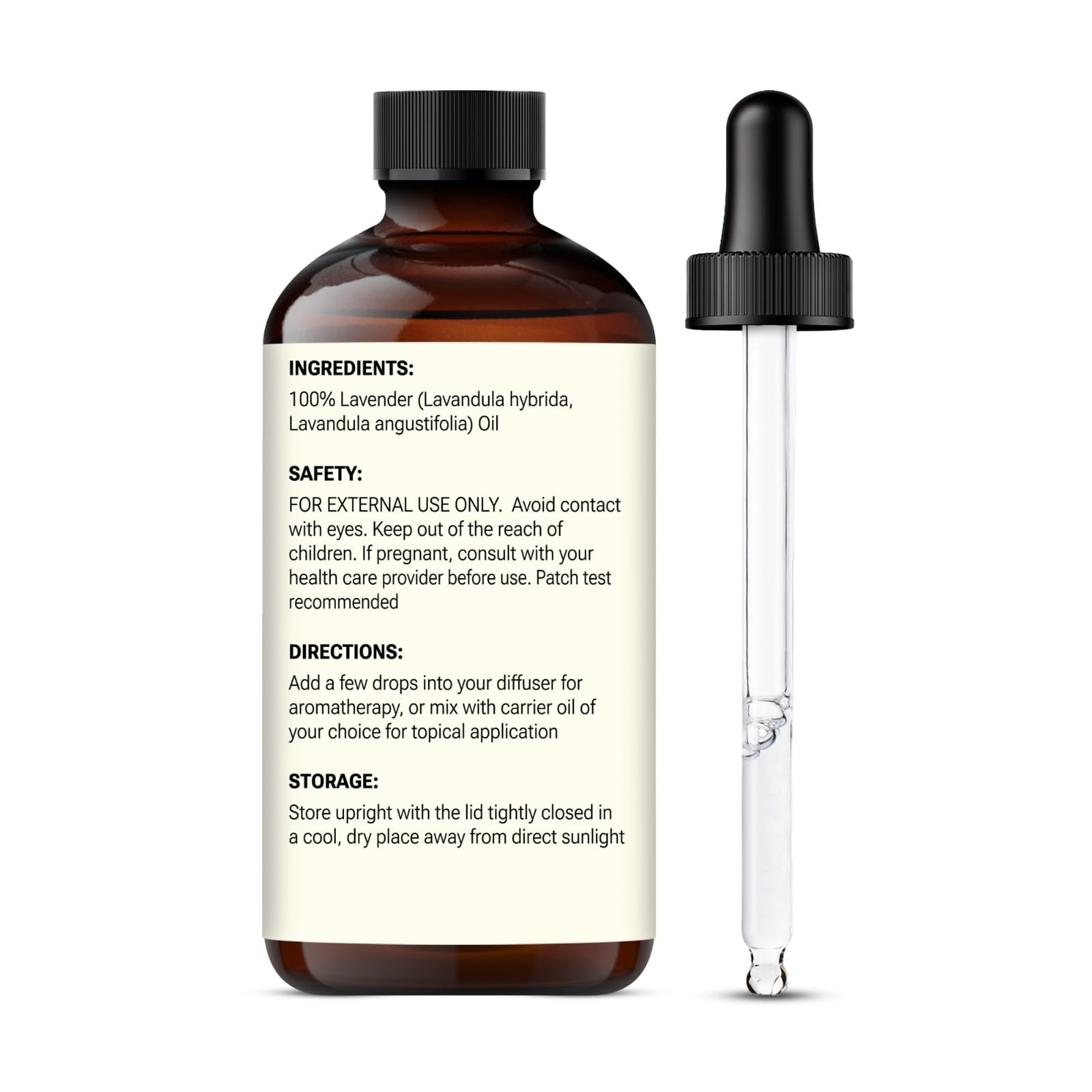 ROOTED & RAW huile lavande, bouteille ambrée, dosage précis pour massage relaxant.