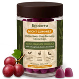 Rooterra Inner Bloom Night Gummies – bouteille montrant le profil nocturne relaxant.