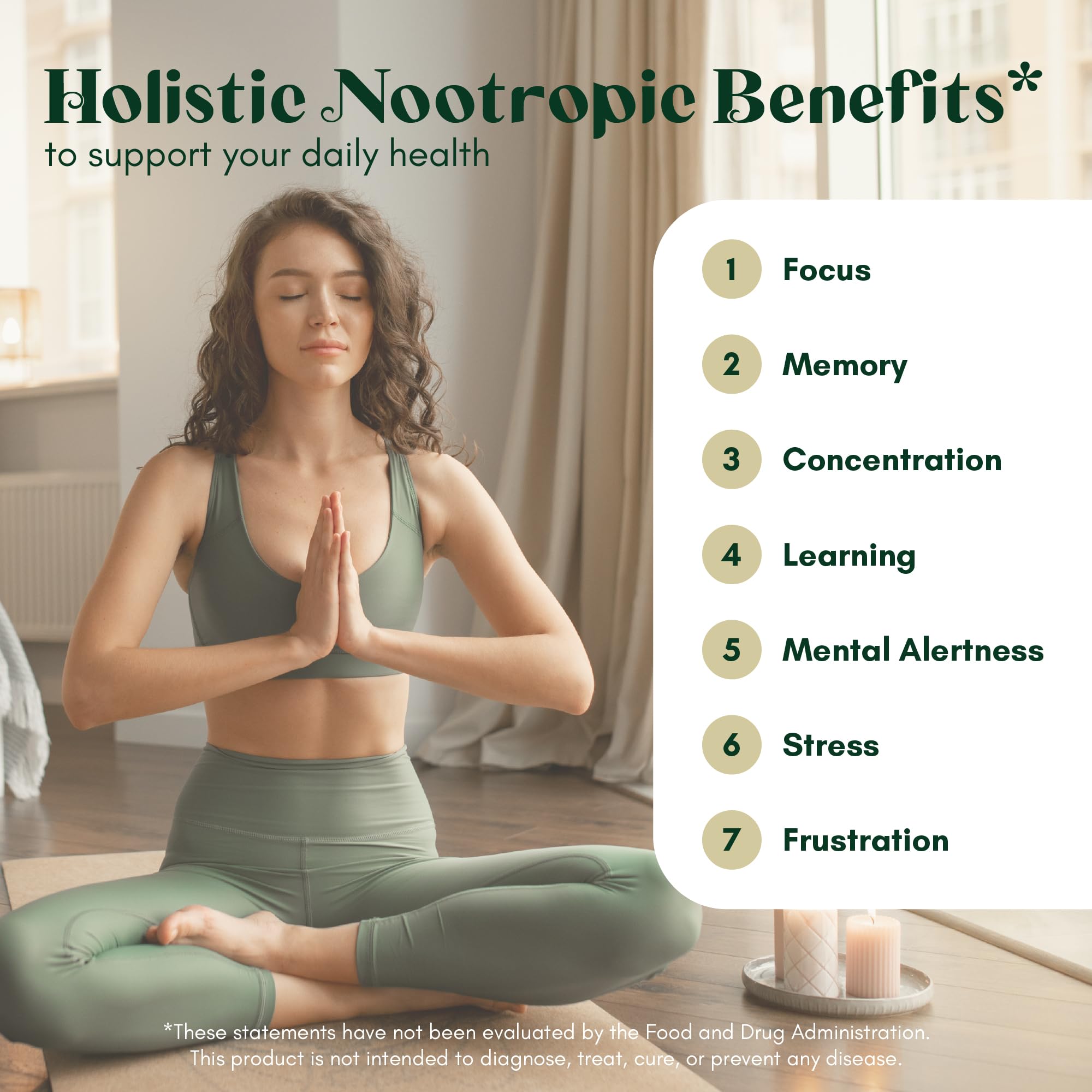 Rootful Mind Alpha Focus: etiquette et emballage soulignant ingrédients naturels.