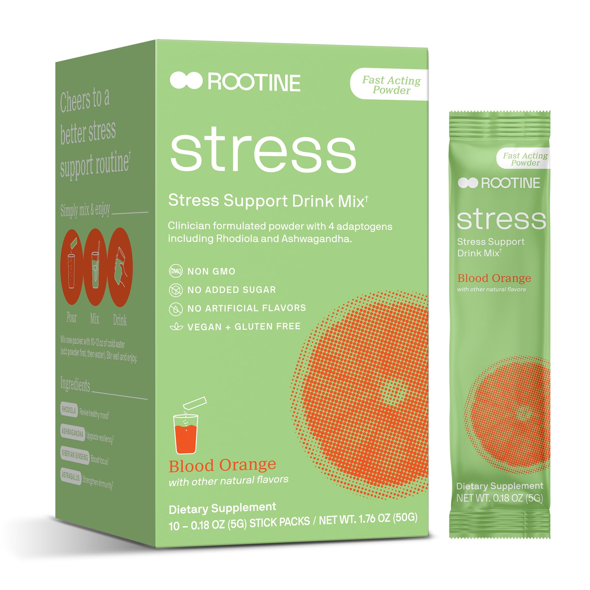 Rootine soutien contre le stress, sachet prêt à être mélangé pour un moment de calme.