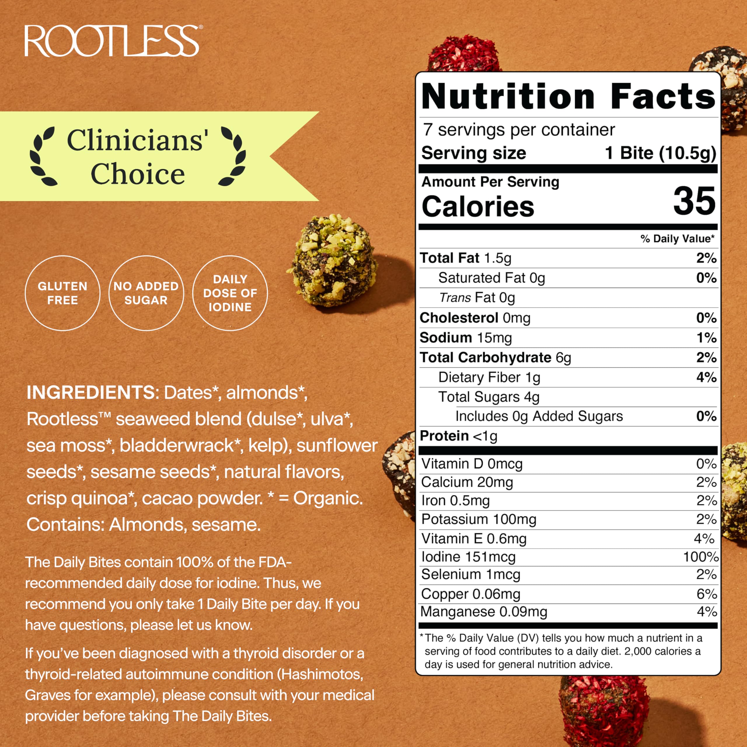 Rootless bouchées quotidiennes cacao crunch algues en bocale, collation pratique