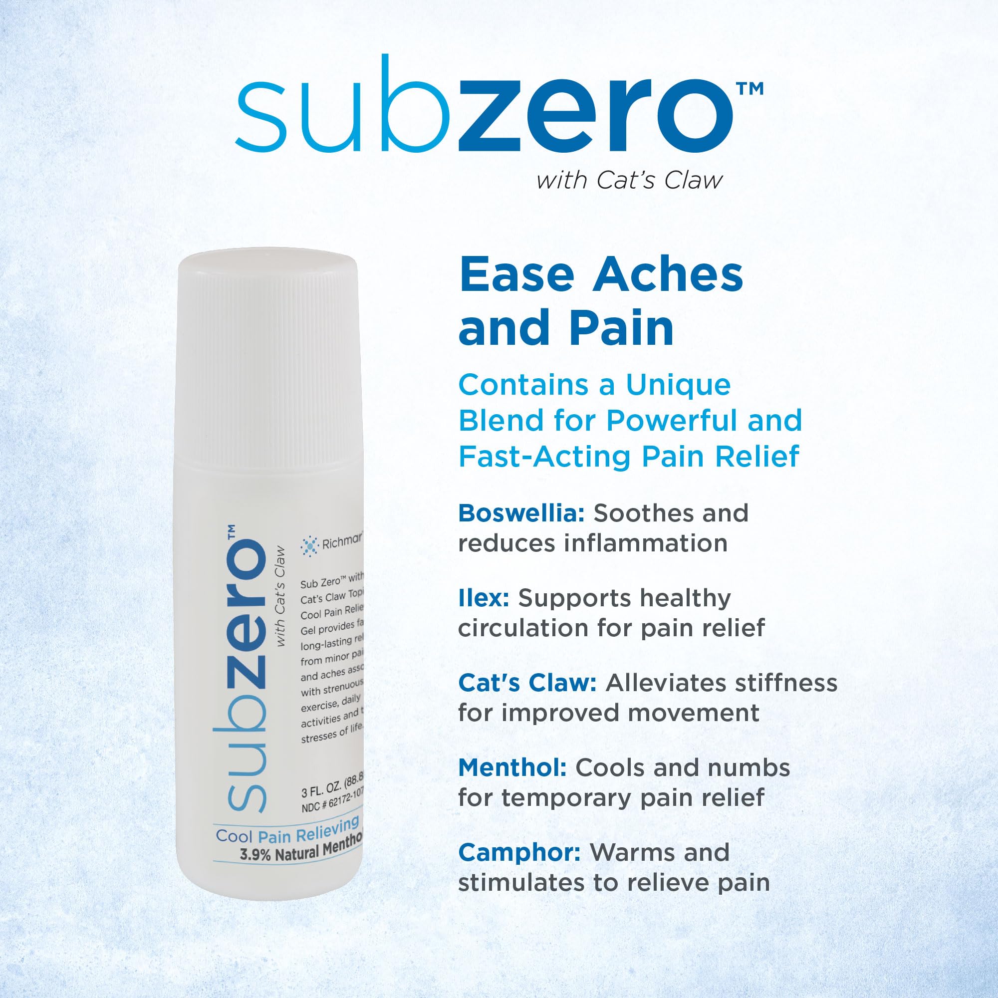 Roscoe Medical Sub Zero gel-roll-on démontrant une application rapide sur la peau