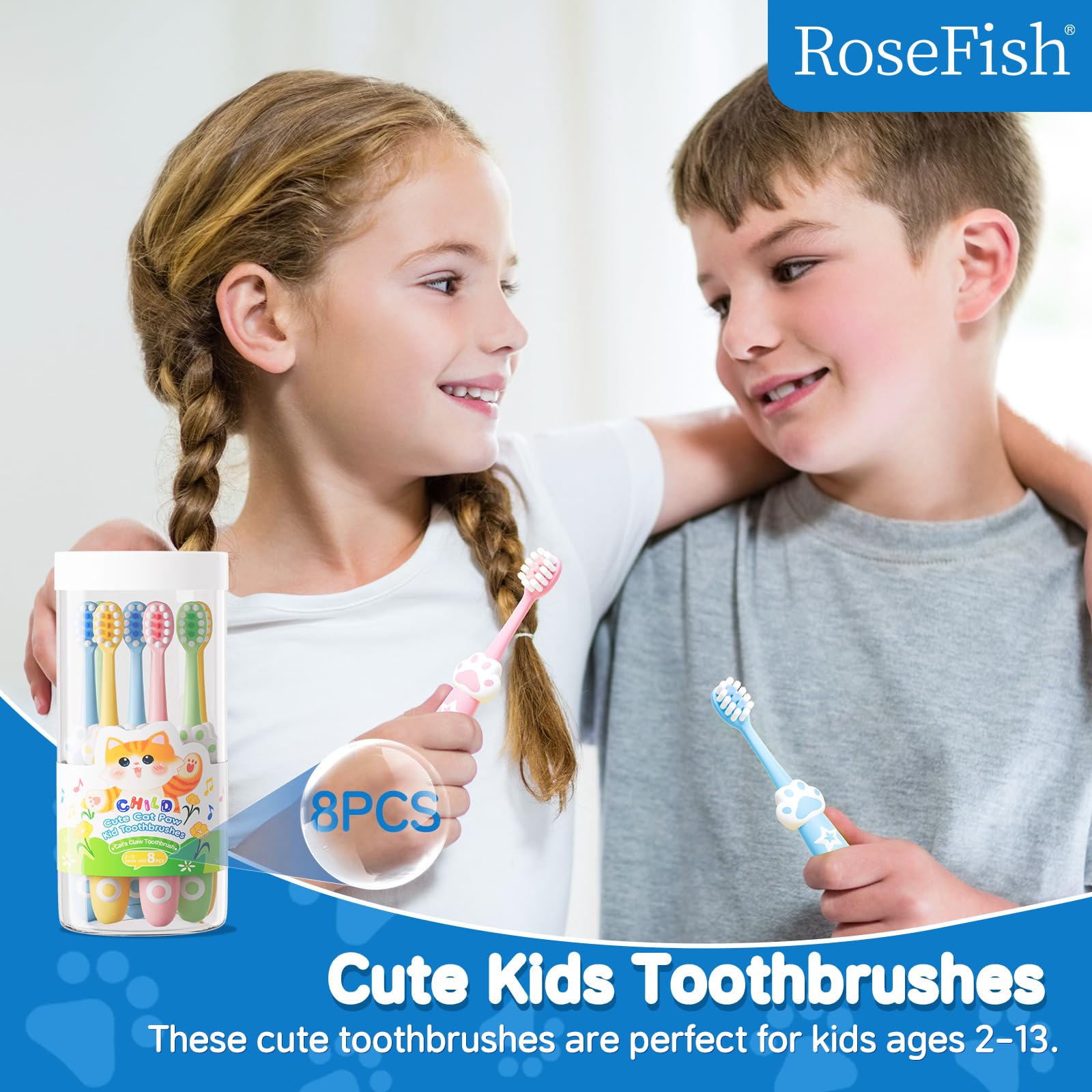RoseFish brosse-dents-enfant-4-couleurs, pratique pour plusieurs enfants.