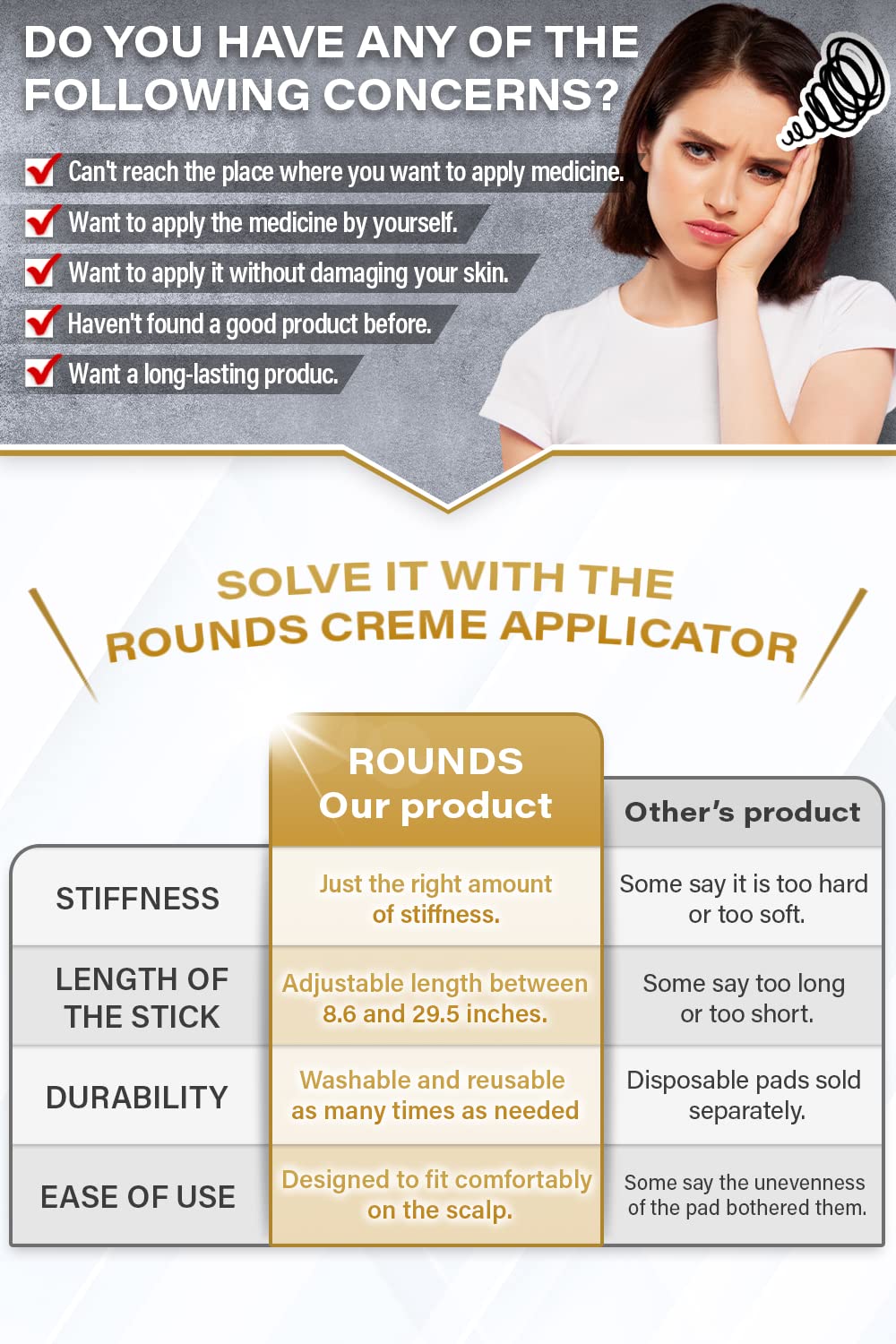 ROUNDS applicateur dos longueur réglable, atteindre le haut du dos facilement