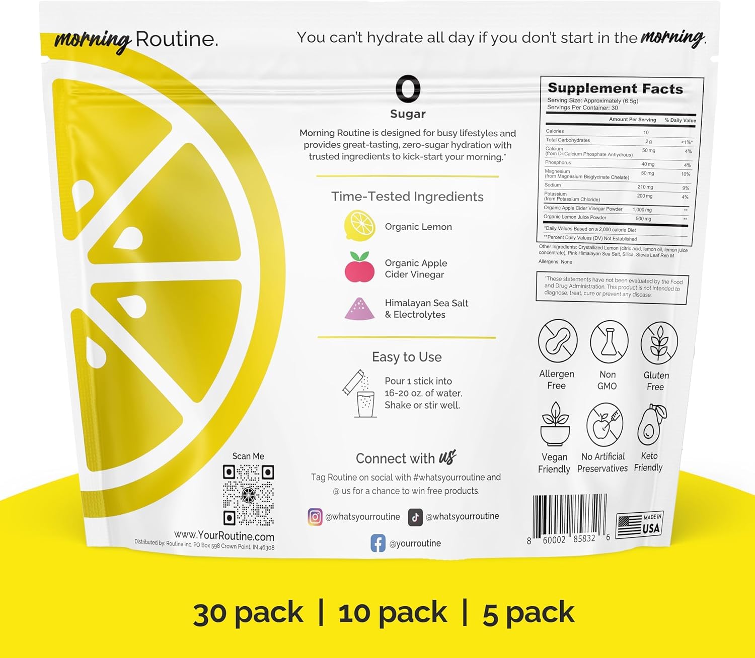 ROUTINE Hydratation Matinale: sachets-poudre citron pour un goût frais et revitalisant.