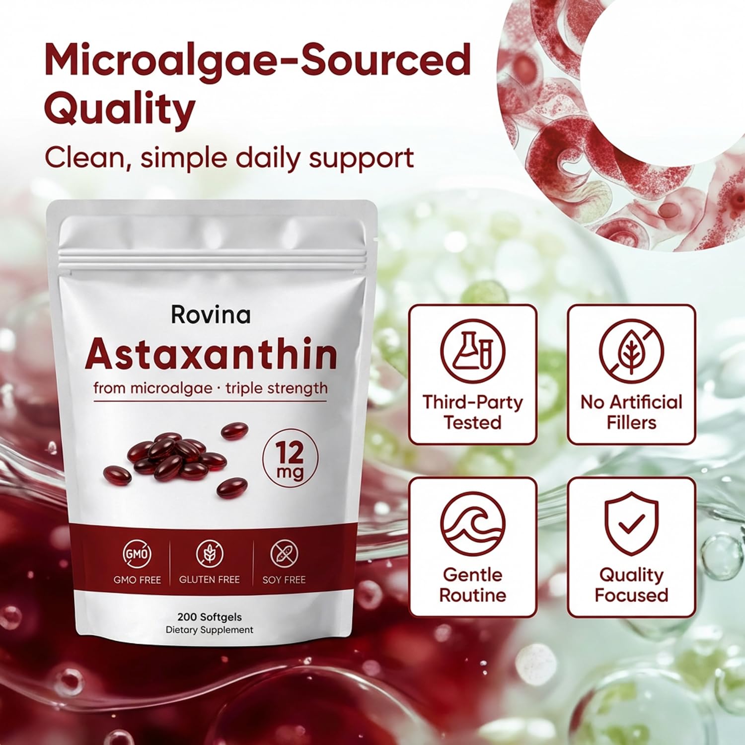 ROVINA Astaxanthine - dose quotidienne: concentration fiable pour une routine simple.