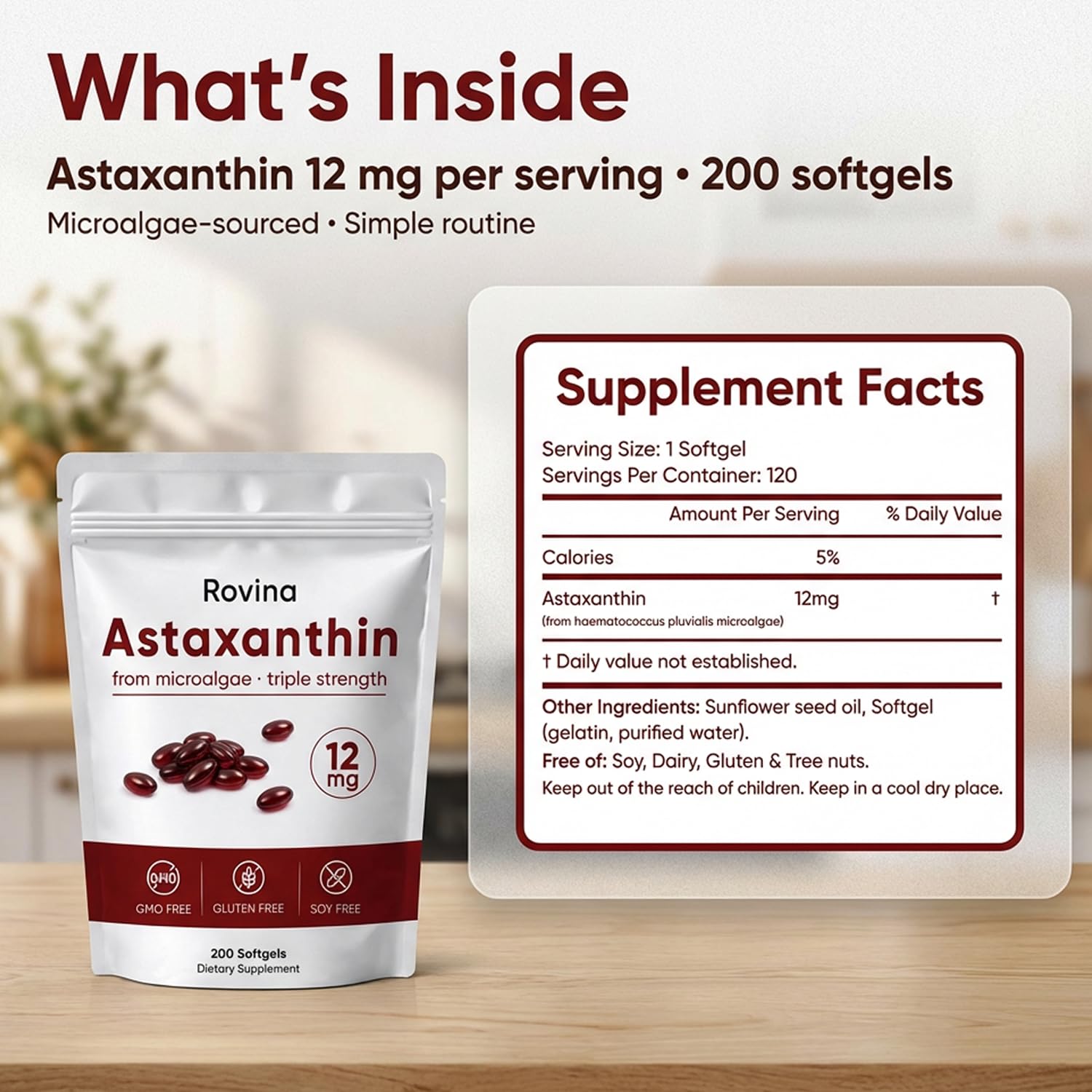 ROVINA Astaxanthine - gelules rouges: utilisation quotidienne facile et pratique.