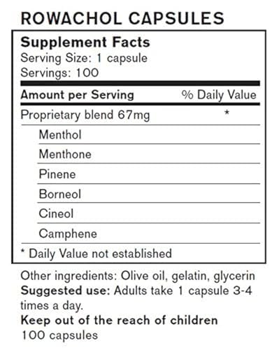Rowachol bouteille capsules 100, format pratique pour une routine quotidienne et un soutien potentiel.